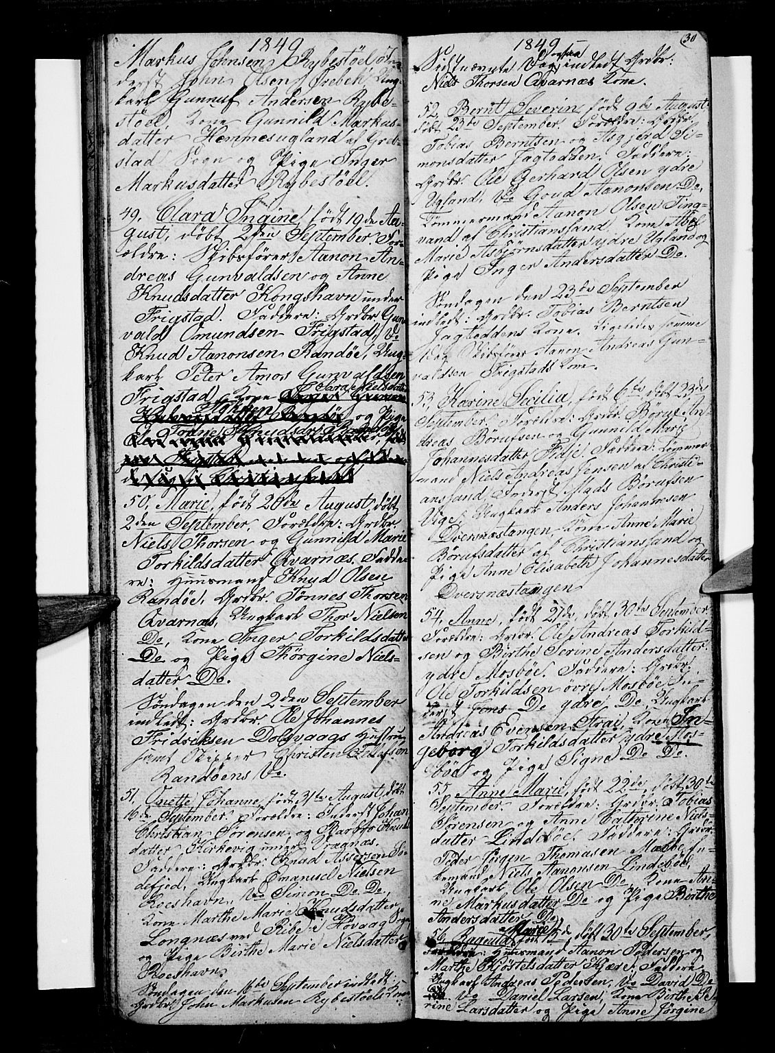 Oddernes sokneprestkontor, SAK/1111-0033/F/Fb/Fba/L0005: Klokkerbok nr. B 5, 1846-1859, s. 30