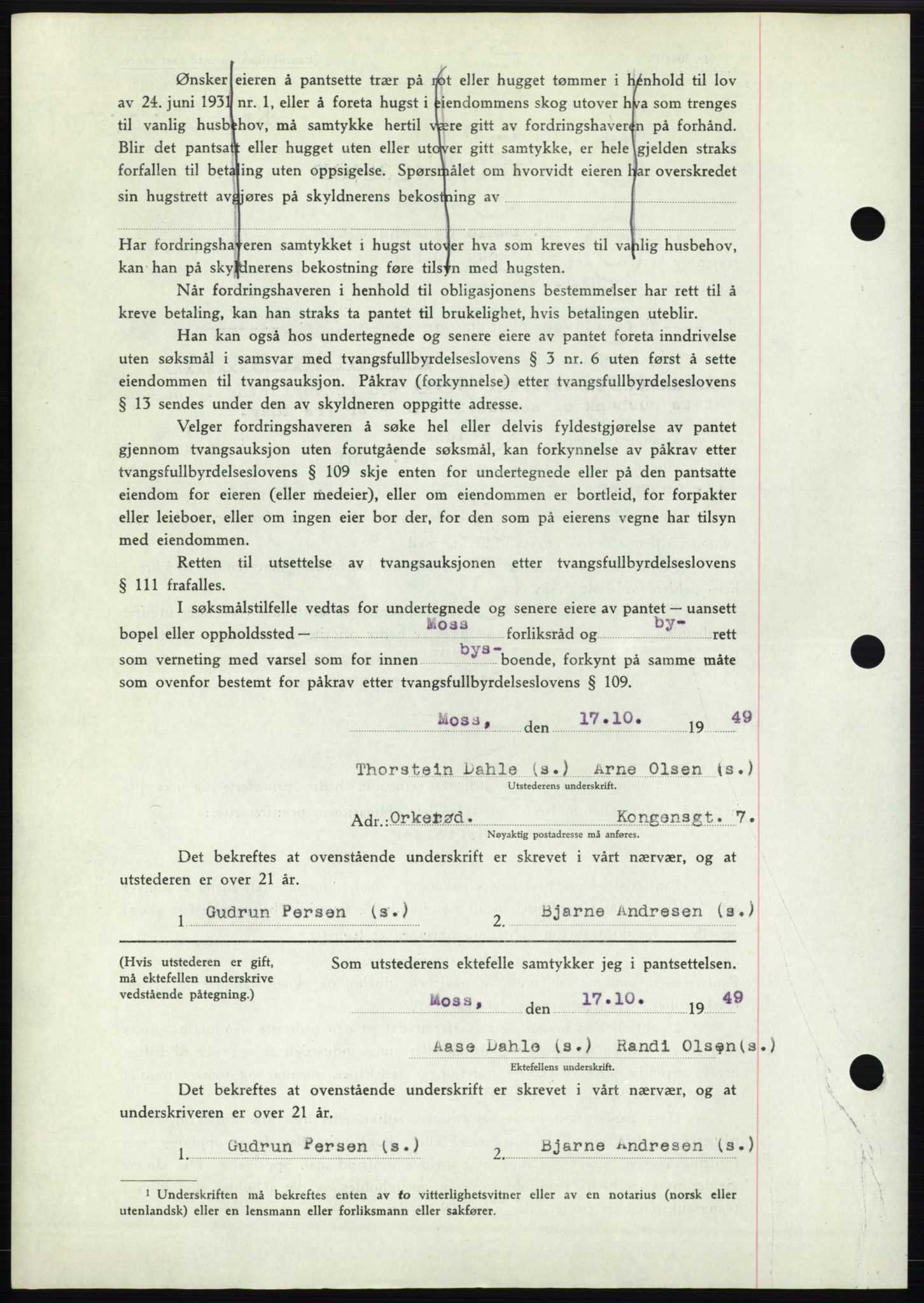 Moss sorenskriveri, SAO/A-10168: Pantebok nr. B23, 1949-1950, Dagboknr: 3295/1949