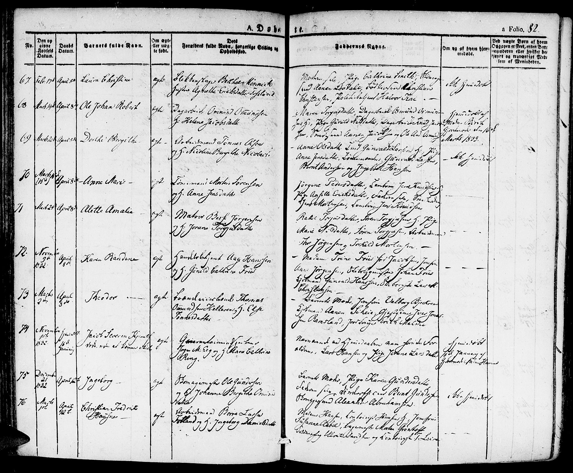 Kristiansand domprosti, AV/SAK-1112-0006/F/Fa/L0011: Ministerialbok nr. A 11, 1827-1841, s. 82