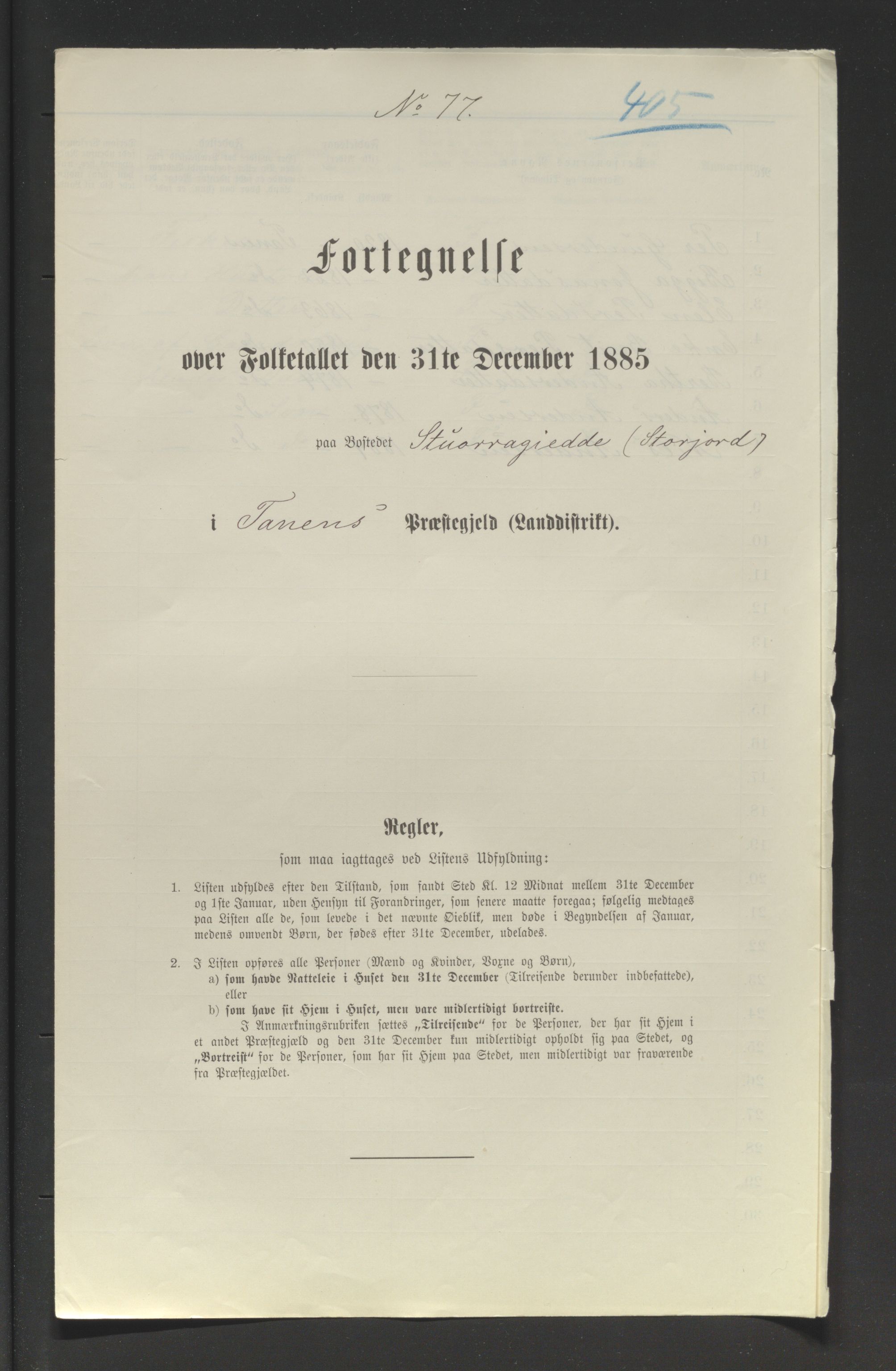SATØ, Folketelling 1885 for 2025 Tana herred, 1885, s. 405a
