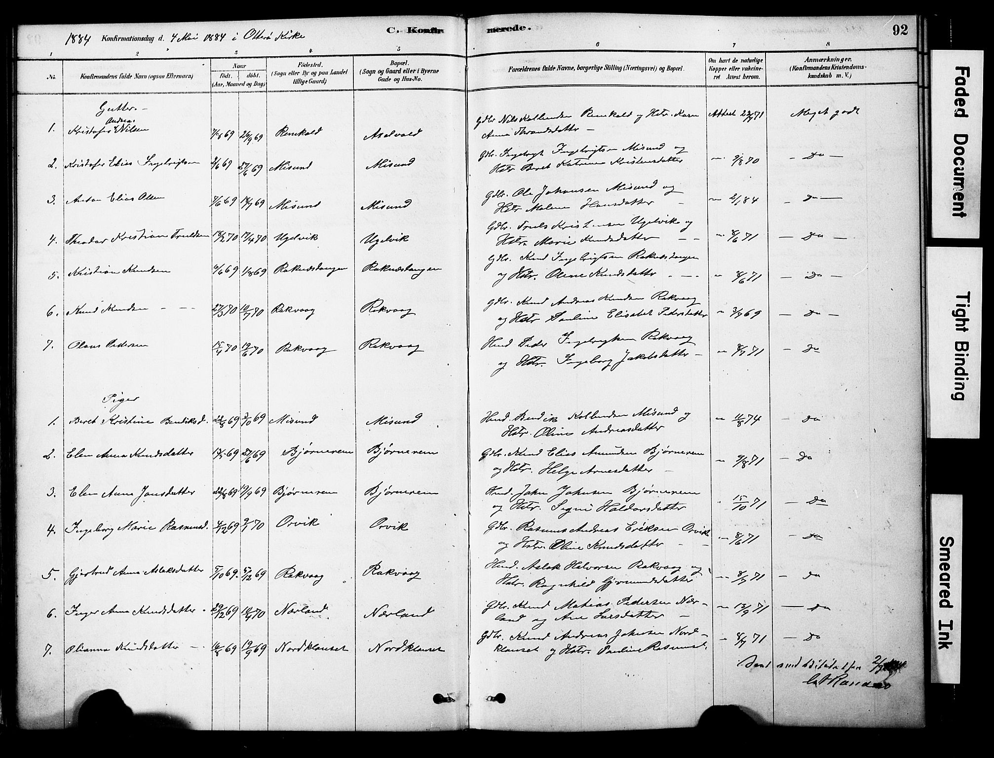 Ministerialprotokoller, klokkerbøker og fødselsregistre - Møre og Romsdal, AV/SAT-A-1454/563/L0736: Ministerialbok nr. 563A01, 1878-1903, s. 92