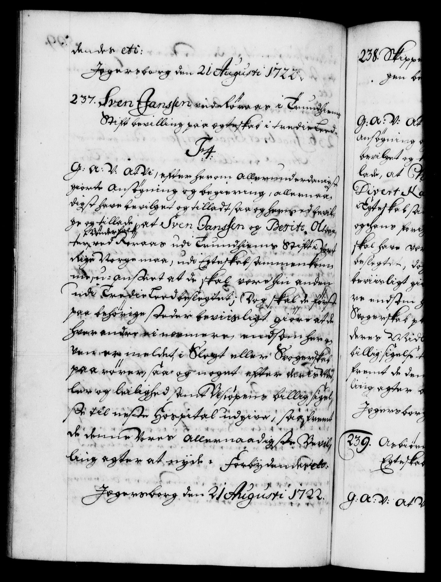 Danske Kanselli 1572-1799, RA/EA-3023/F/Fc/Fca/Fcaa/L0023: Norske registre, 1720-1722, s. 599b