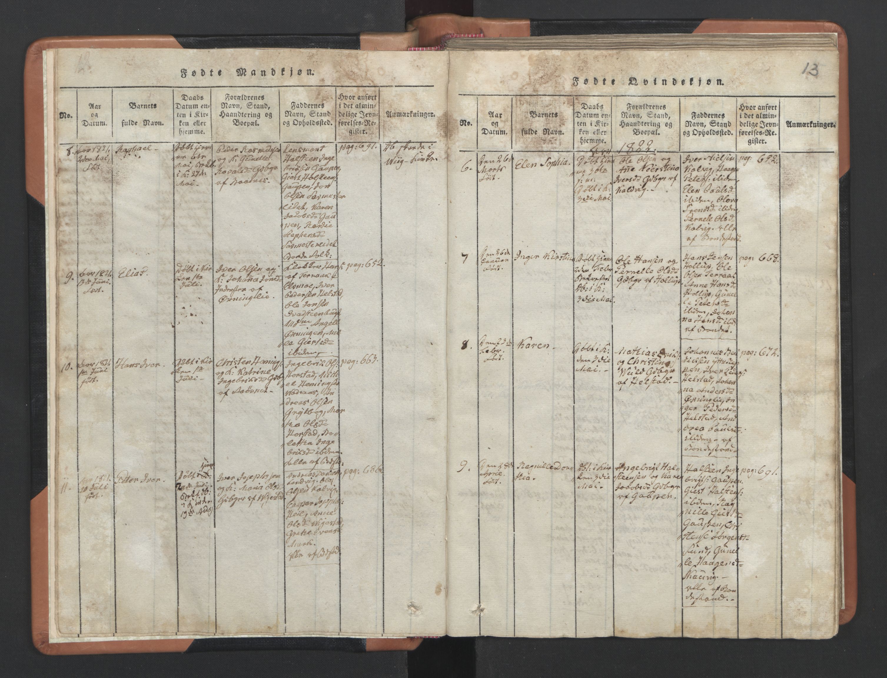 Ministerialprotokoller, klokkerbøker og fødselsregistre - Nordland, AV/SAT-A-1459/810/L0157: Klokkerbok nr. 810C01, 1819-1842, s. 12-13