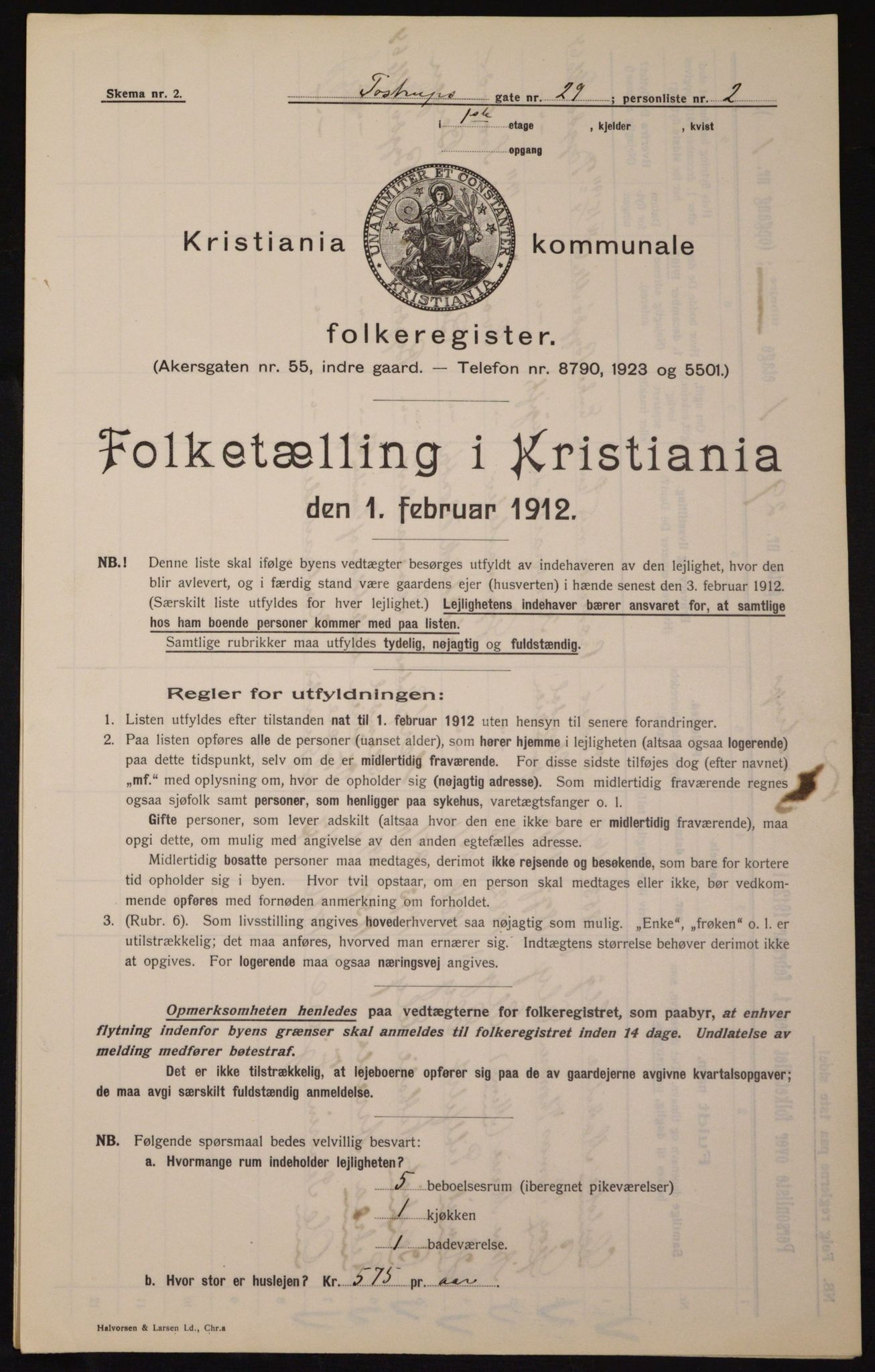 OBA, Kommunal folketelling 1.2.1912 for Kristiania, 1912, s. 115352