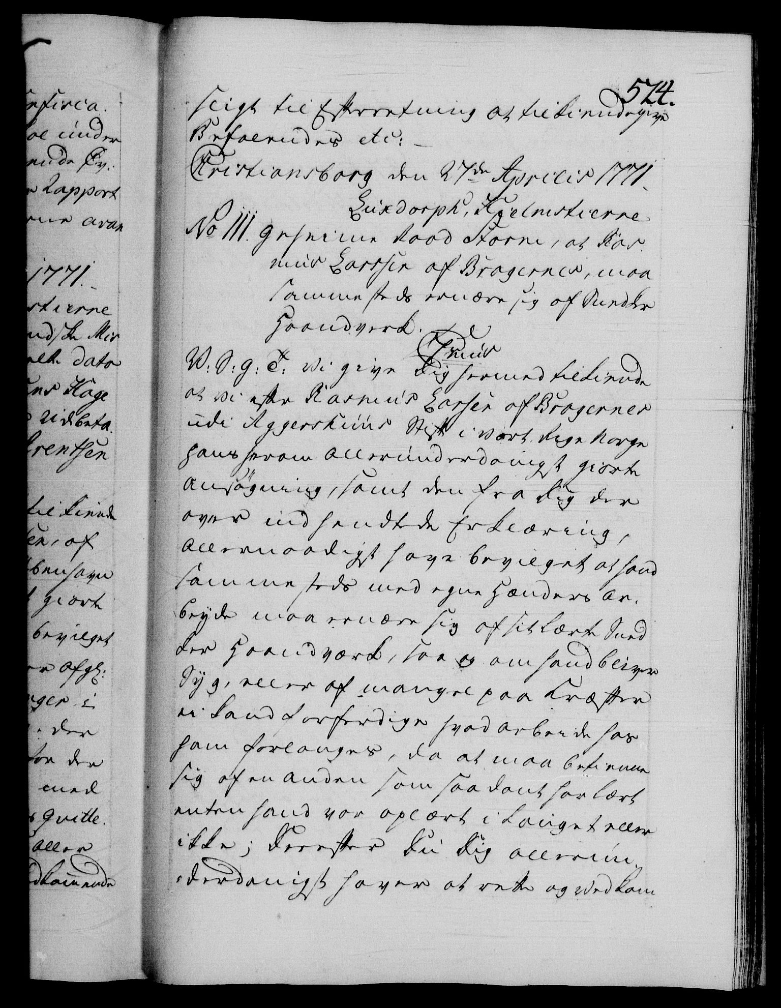 Danske Kanselli 1572-1799, AV/RA-EA-3023/F/Fc/Fca/Fcab/L0039: Norske tegnelser, 1769-1771, s. 524a