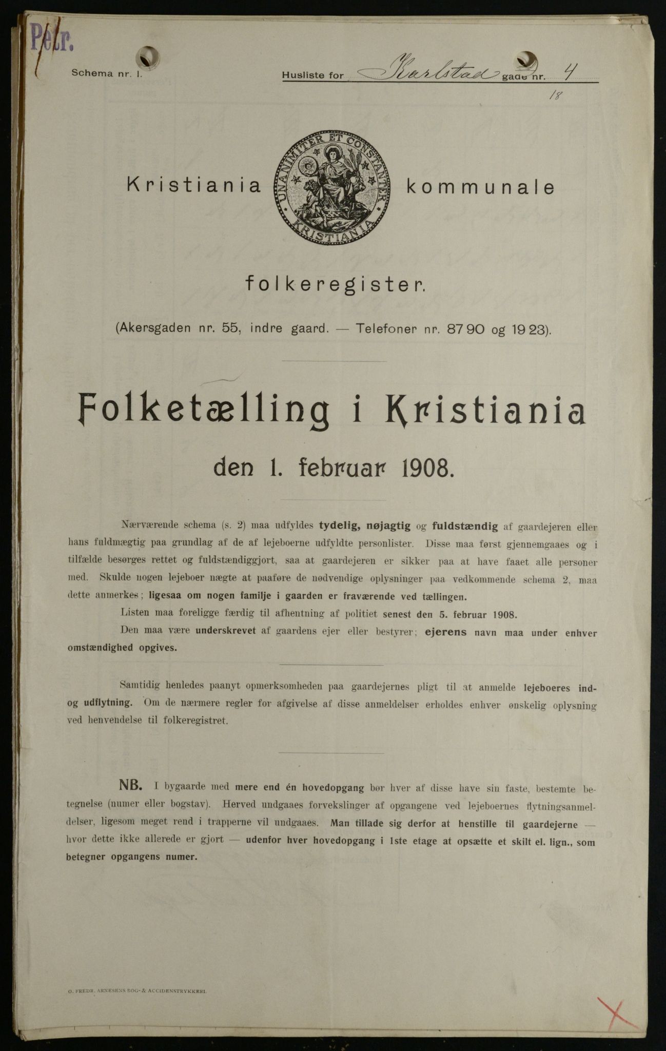 OBA, Kommunal folketelling 1.2.1908 for Kristiania kjøpstad, 1908, s. 43872