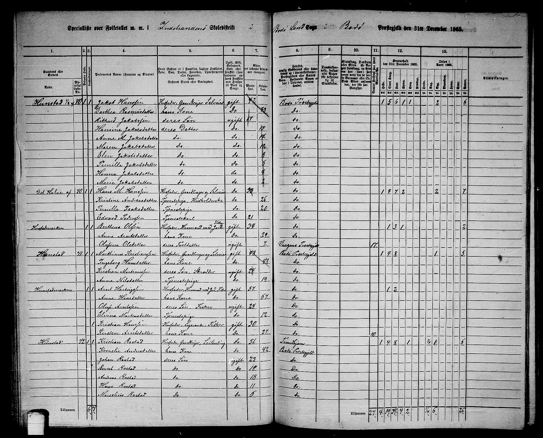 RA, Folketelling 1865 for 1843L Bodø prestegjeld, Bodø landsokn, 1865, s. 52