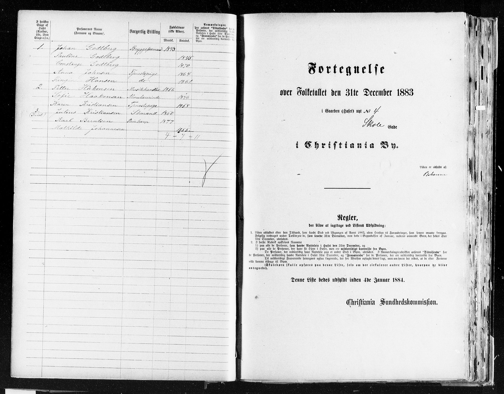 OBA, Kommunal folketelling 31.12.1883 for Kristiania kjøpstad, 1883, s. 3945