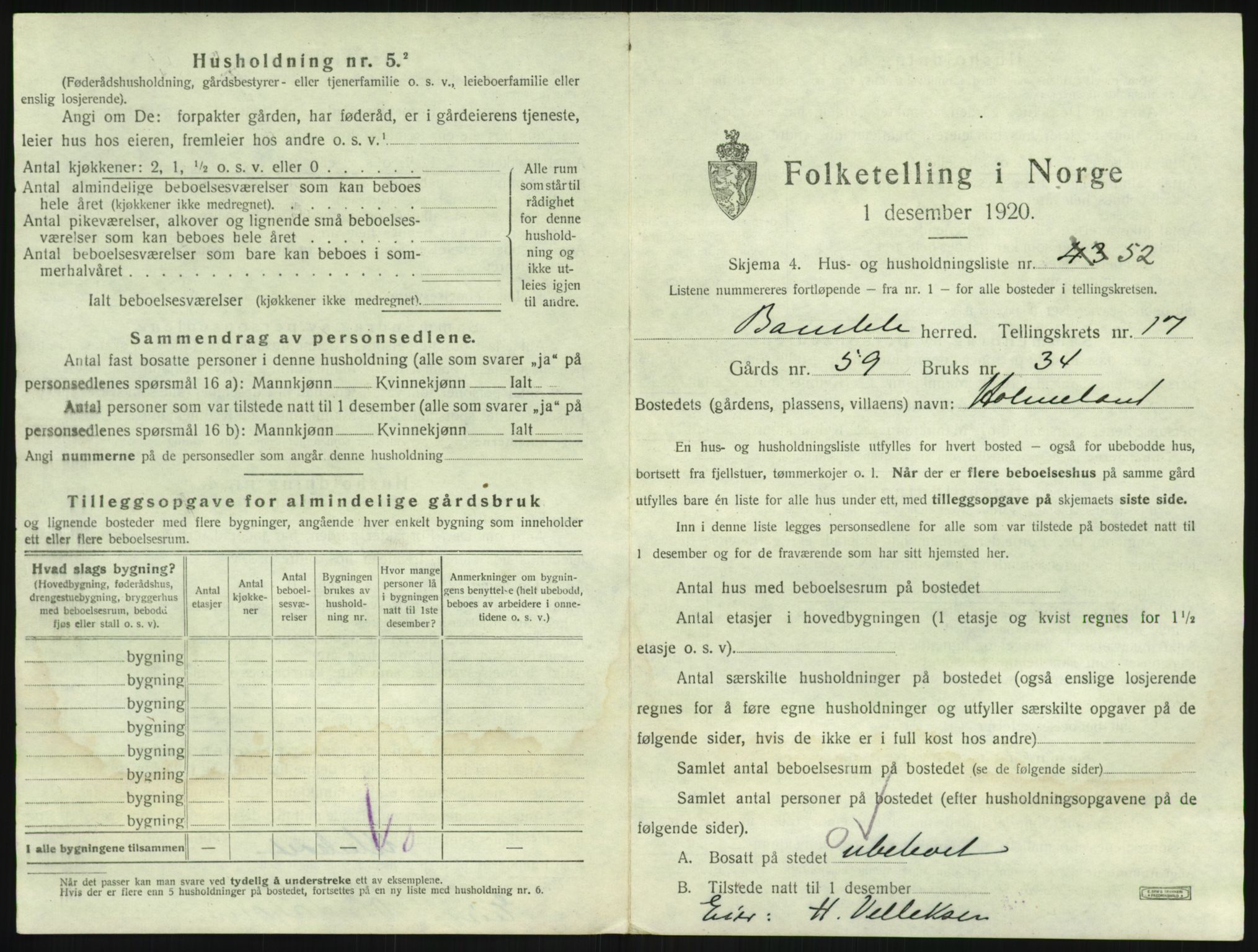 SAKO, Folketelling 1920 for 0814 Bamble herred, 1920, s. 2001
