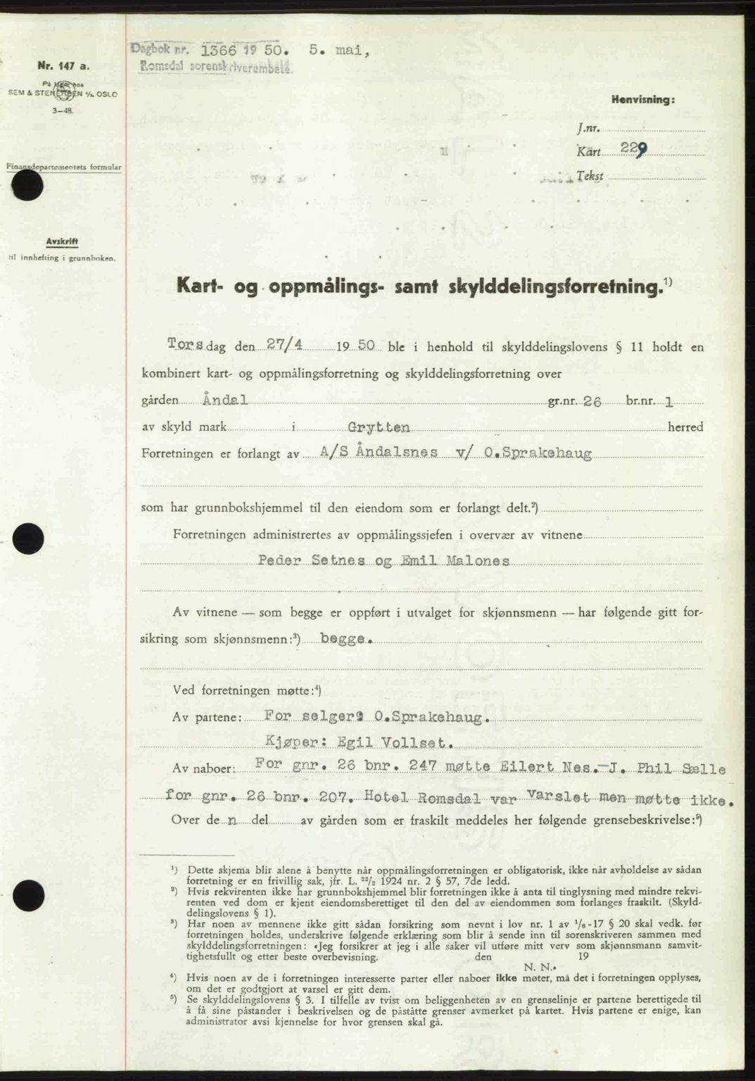 Romsdal sorenskriveri, SAT/A-4149/1/2/2C: Pantebok nr. A33, 1950-1950, Dagboknr: 1366/1950
