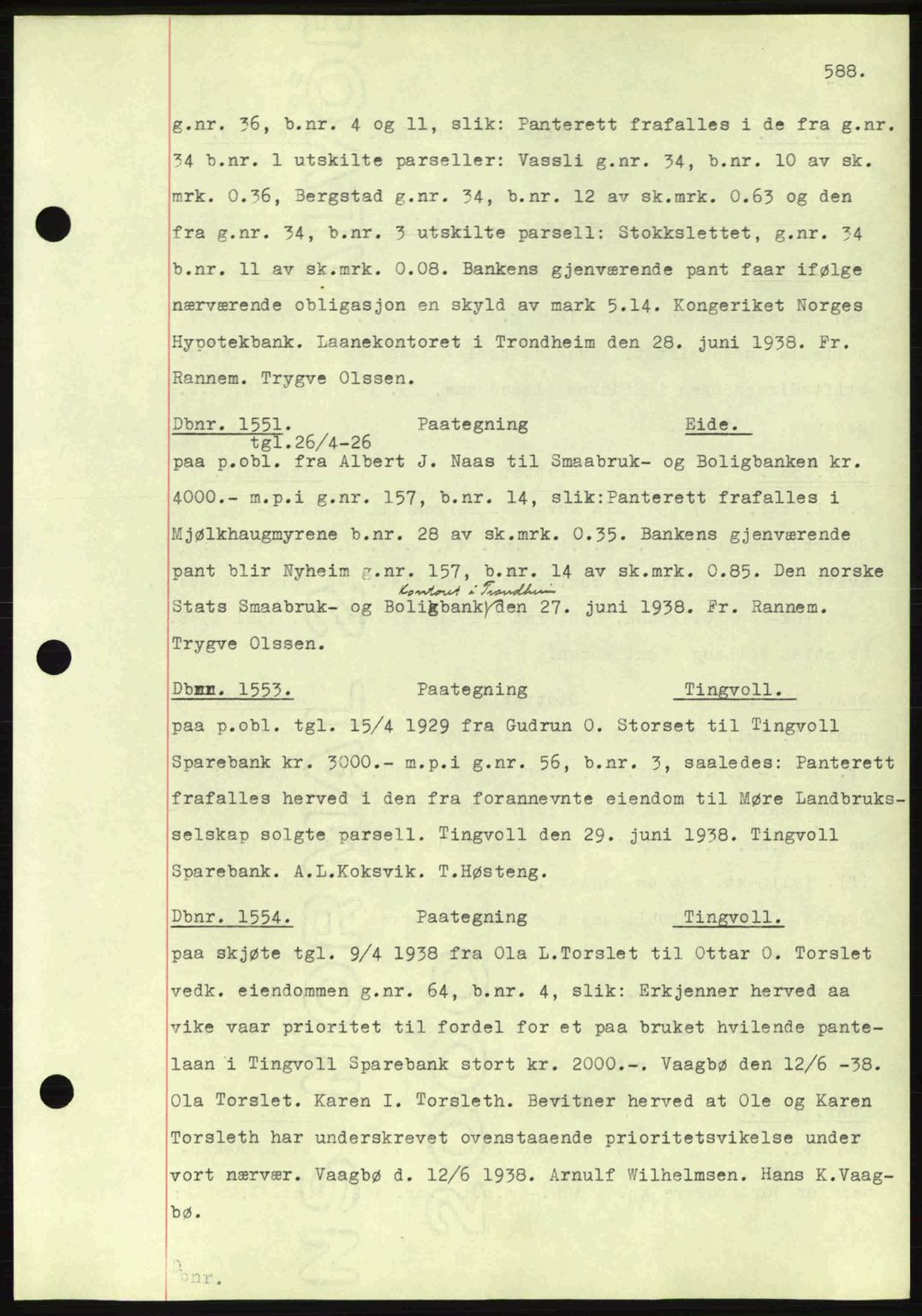Nordmøre sorenskriveri, SAT/A-4132/1/2/2Ca: Pantebok nr. C80, 1936-1939, Dagboknr: 1551/1938