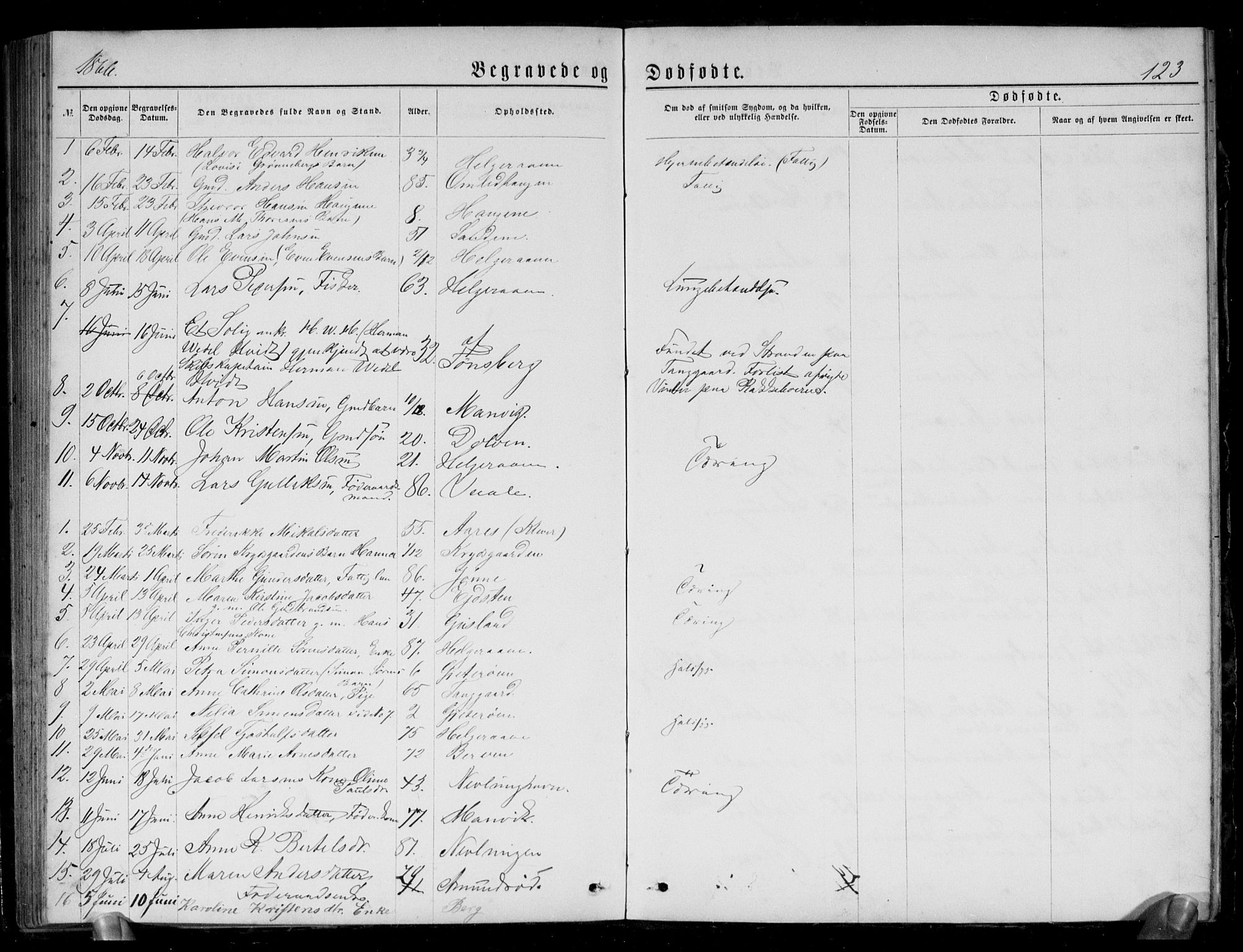 Brunlanes kirkebøker, AV/SAKO-A-342/G/Gb/L0001: Klokkerbok nr. II 1, 1866-1877, s. 123