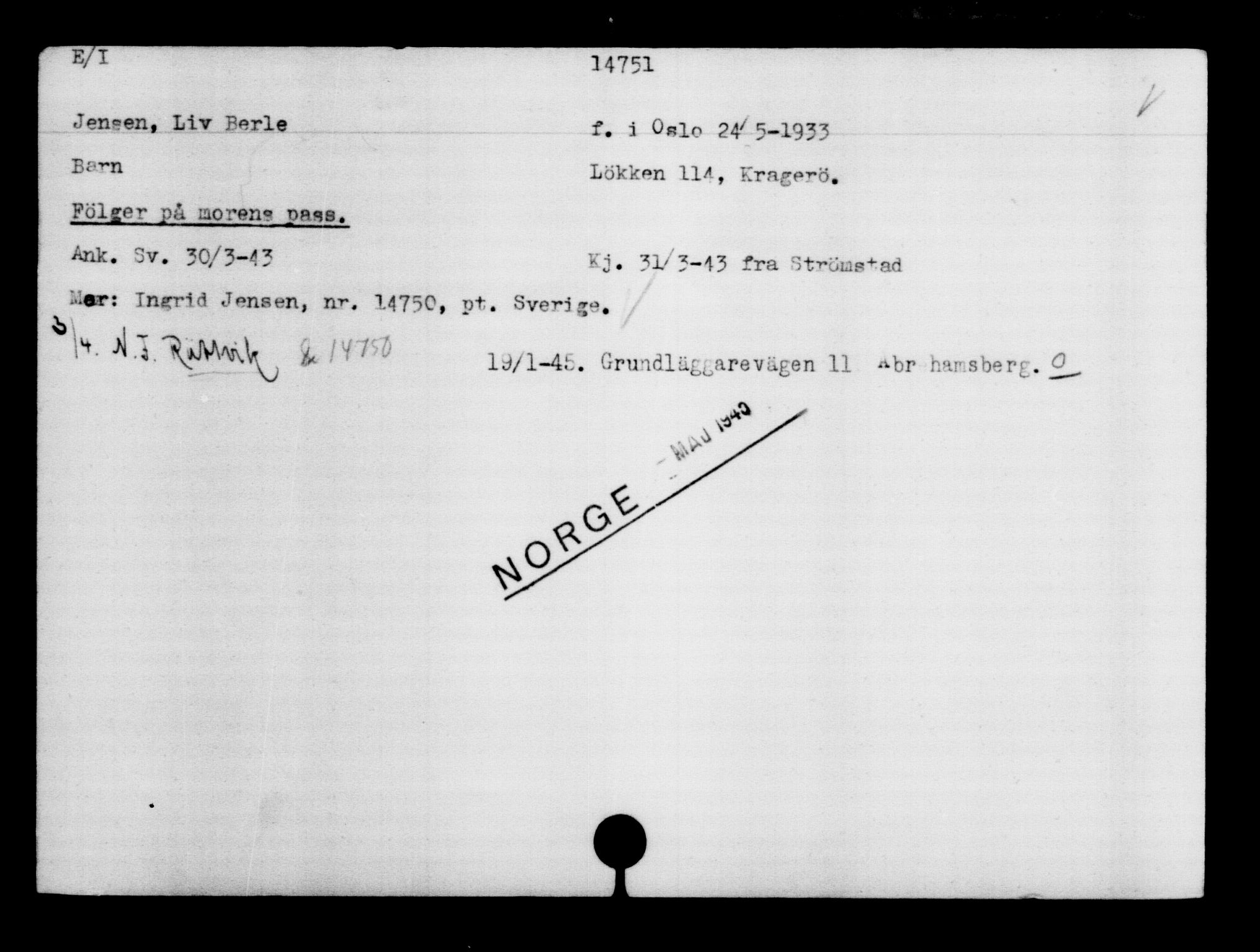 Den Kgl. Norske Legasjons Flyktningskontor, AV/RA-S-6753/V/Va/L0007: Kjesäterkartoteket.  Flyktningenr. 12700-15723, 1940-1945, s. 2367