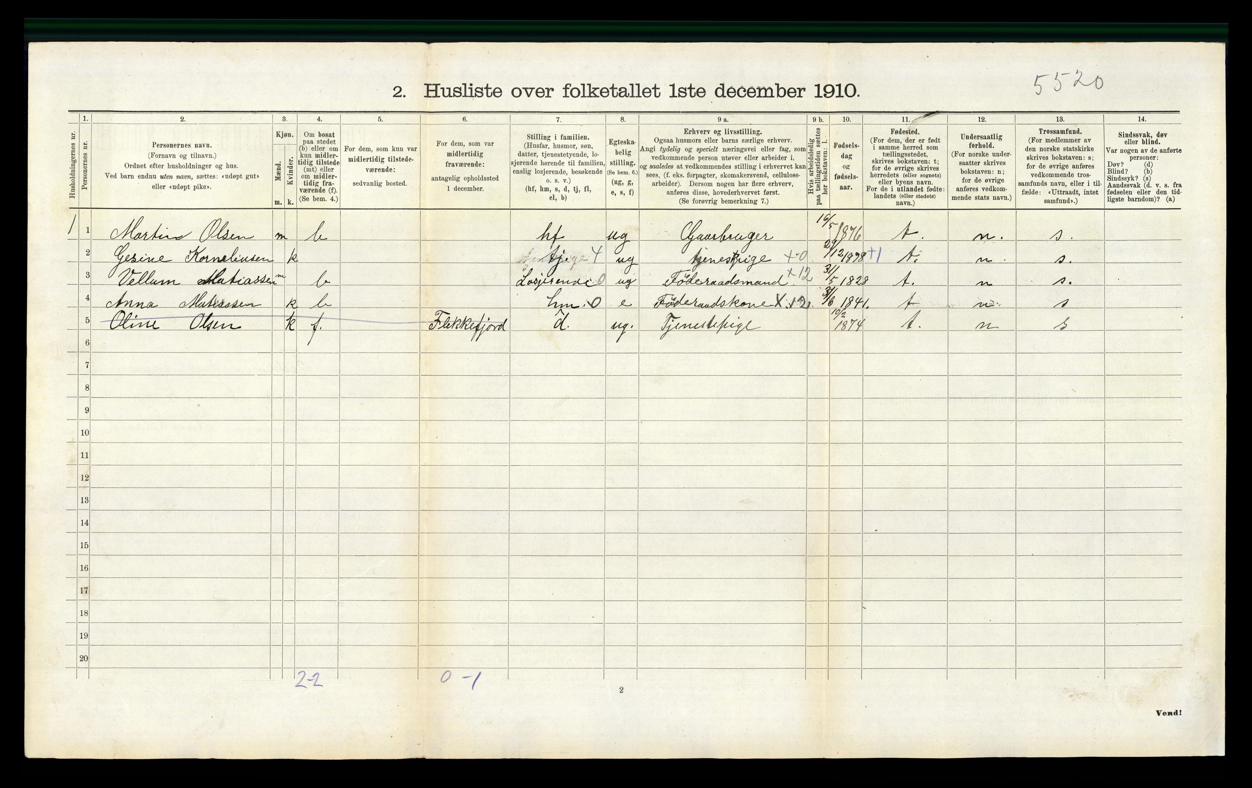 RA, Folketelling 1910 for 1038 Feda herred, 1910, s. 334