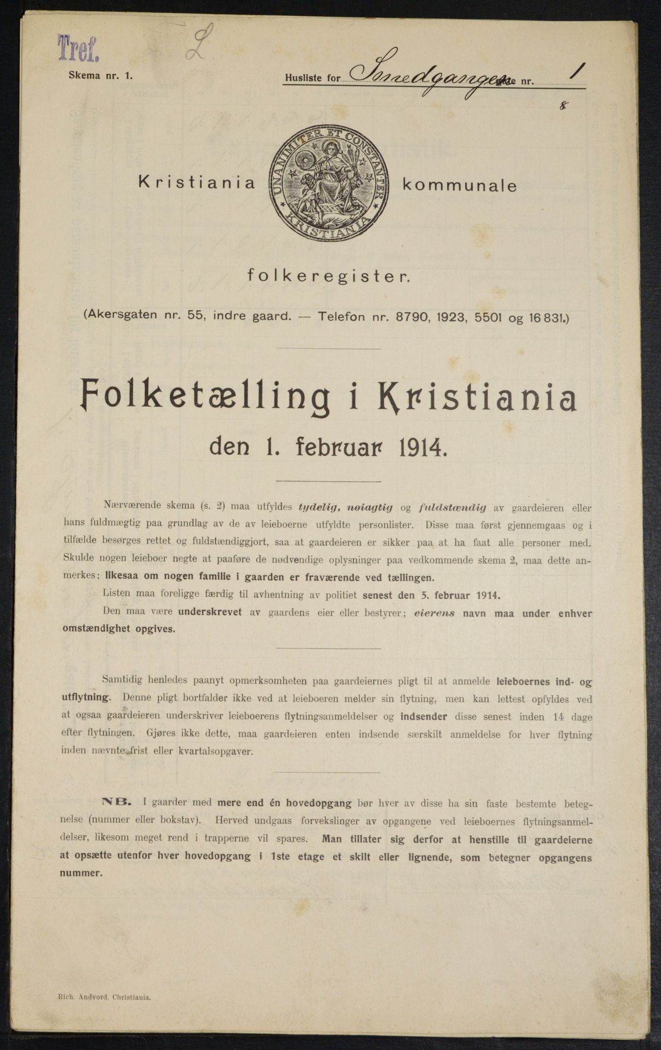 OBA, Kommunal folketelling 1.2.1914 for Kristiania, 1914, s. 96945