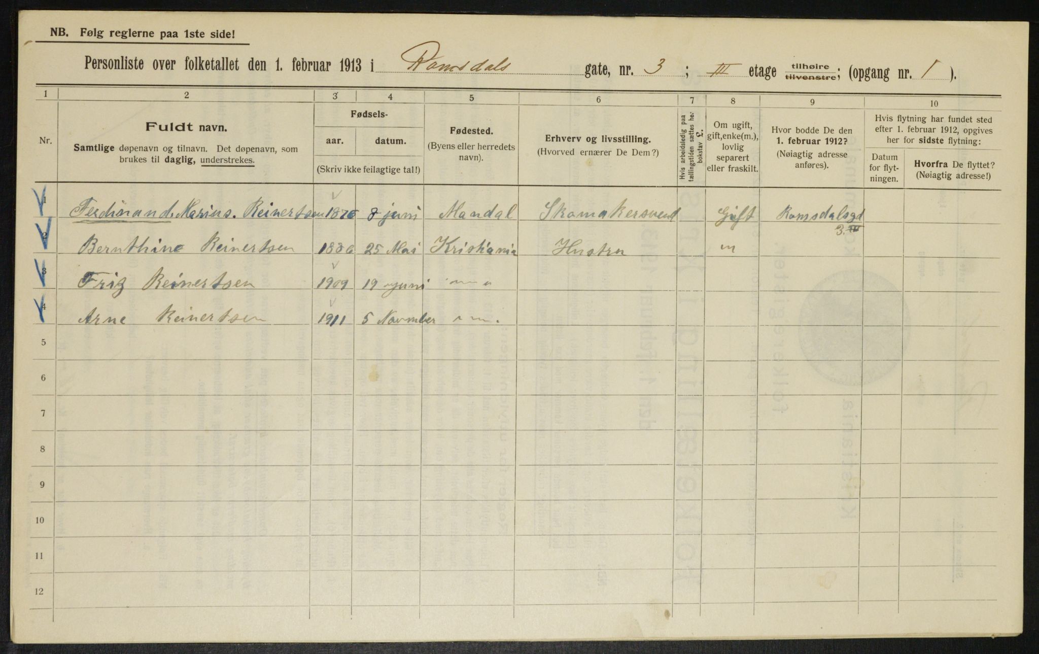 OBA, Kommunal folketelling 1.2.1913 for Kristiania, 1913, s. 83231