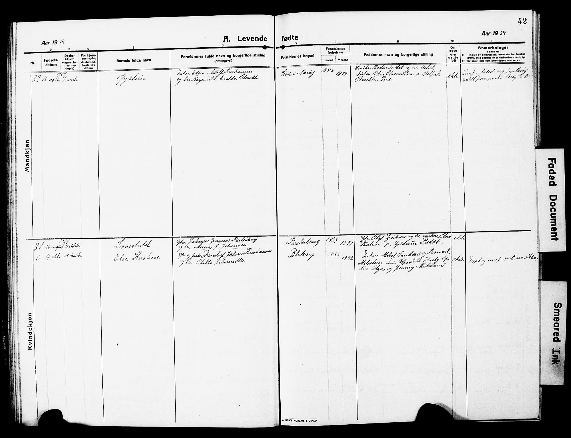 Ministerialprotokoller, klokkerbøker og fødselsregistre - Nord-Trøndelag, SAT/A-1458/780/L0653: Klokkerbok nr. 780C05, 1911-1927, s. 42