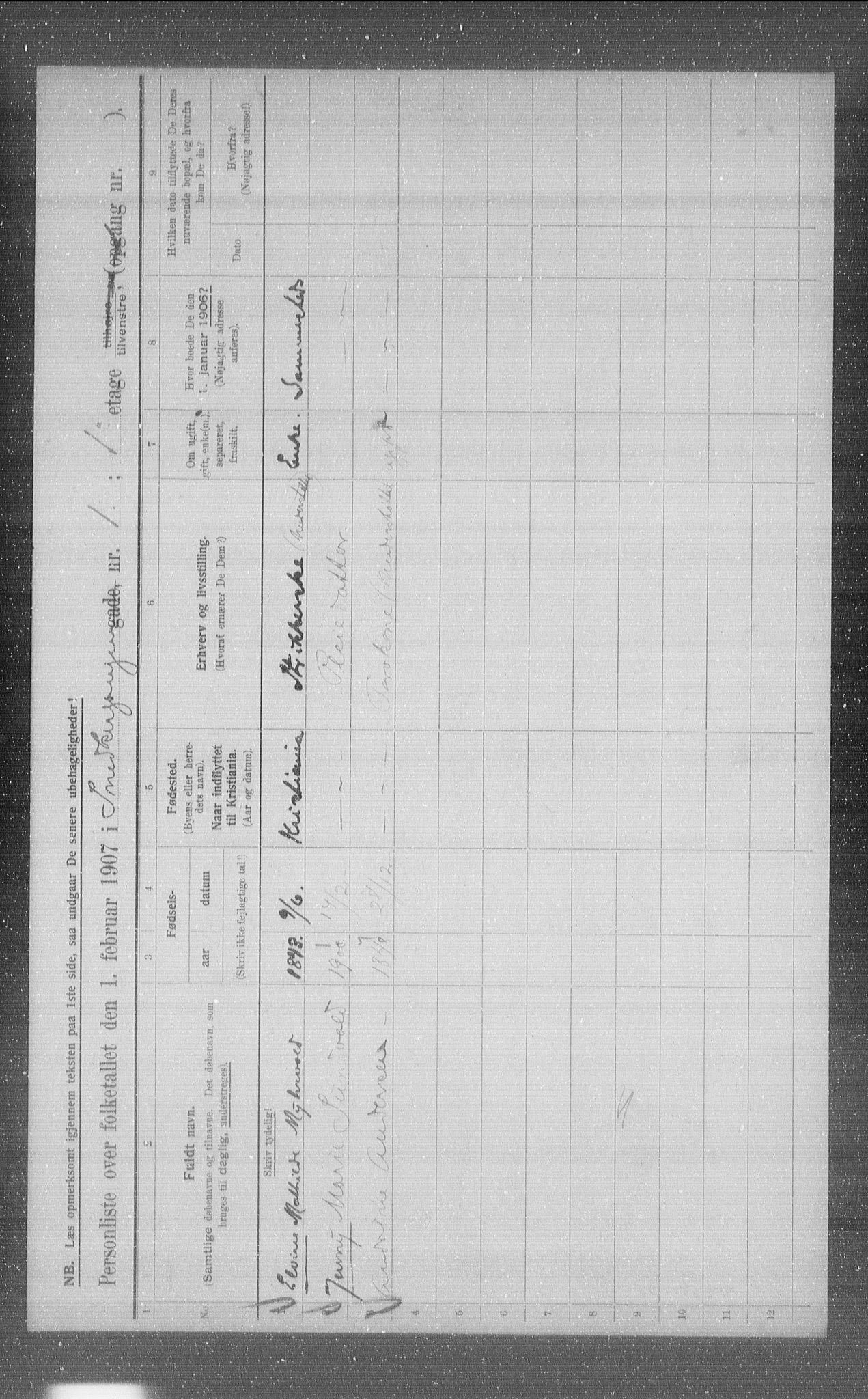 OBA, Kommunal folketelling 1.2.1907 for Kristiania kjøpstad, 1907, s. 49978