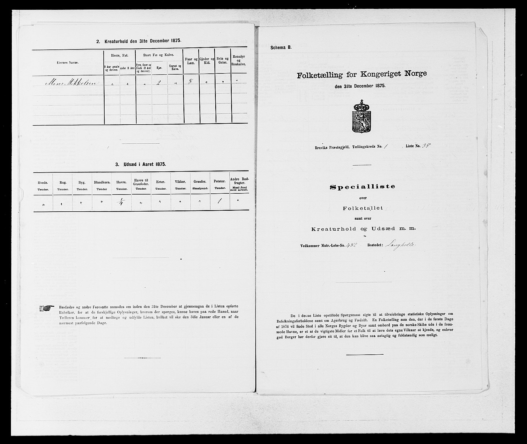 SAB, Folketelling 1875 for 1251P Bruvik prestegjeld, 1875, s. 94