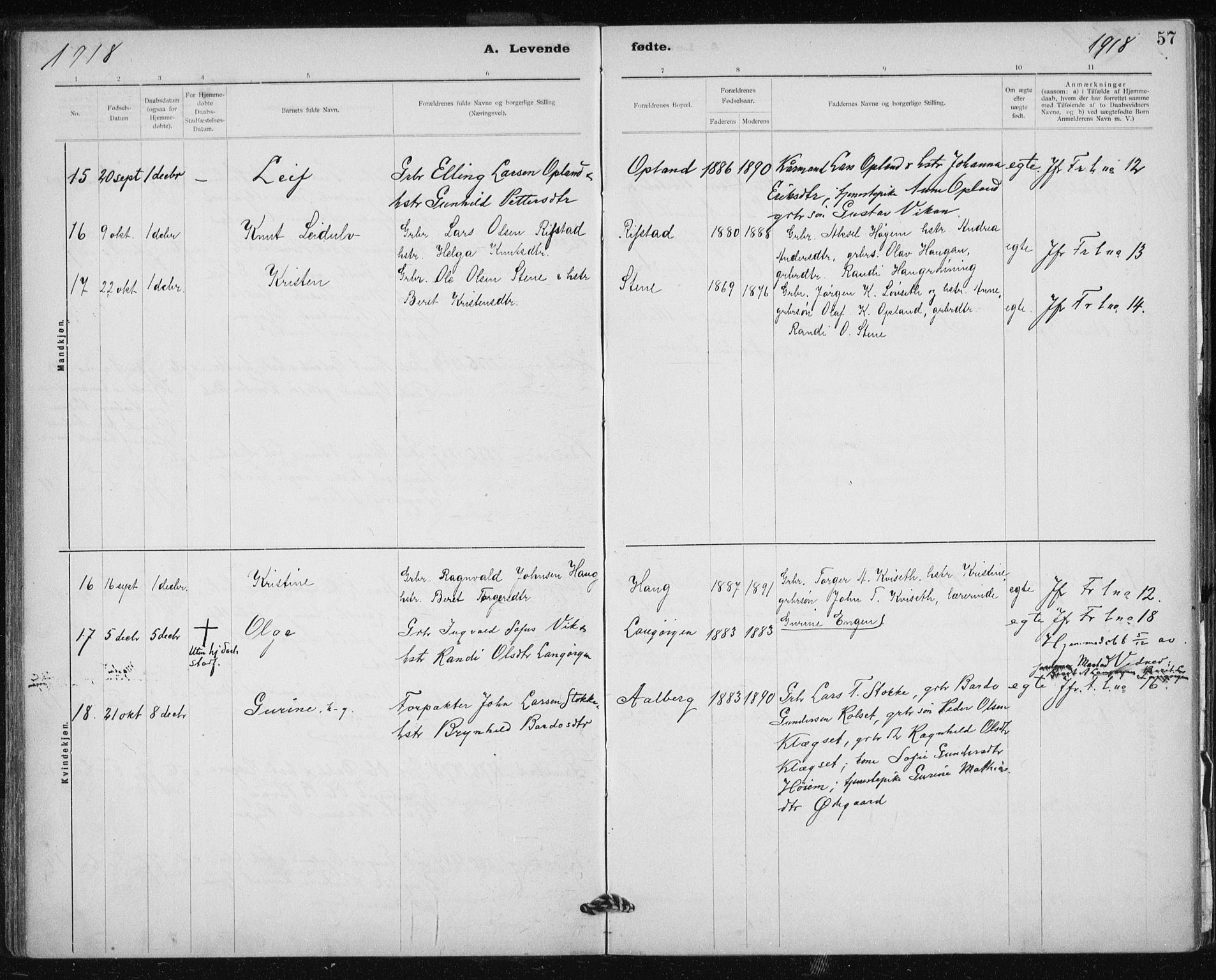 Ministerialprotokoller, klokkerbøker og fødselsregistre - Sør-Trøndelag, AV/SAT-A-1456/612/L0381: Ministerialbok nr. 612A13, 1907-1923, s. 57