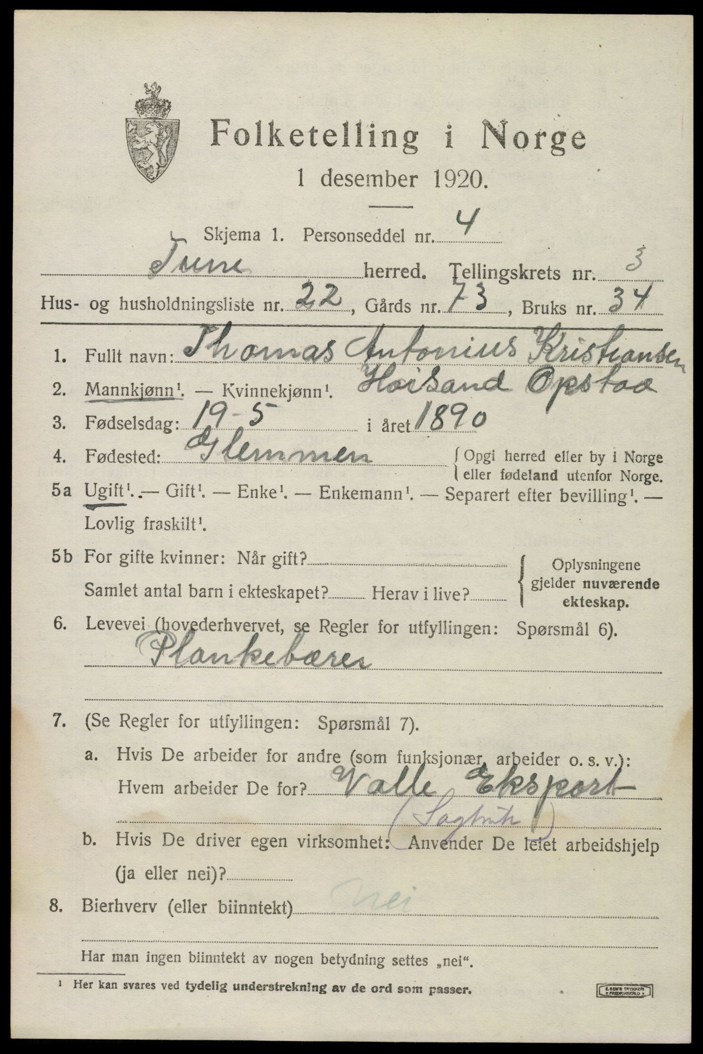 SAO, Folketelling 1920 for 0130 Tune herred, 1920, s. 3946