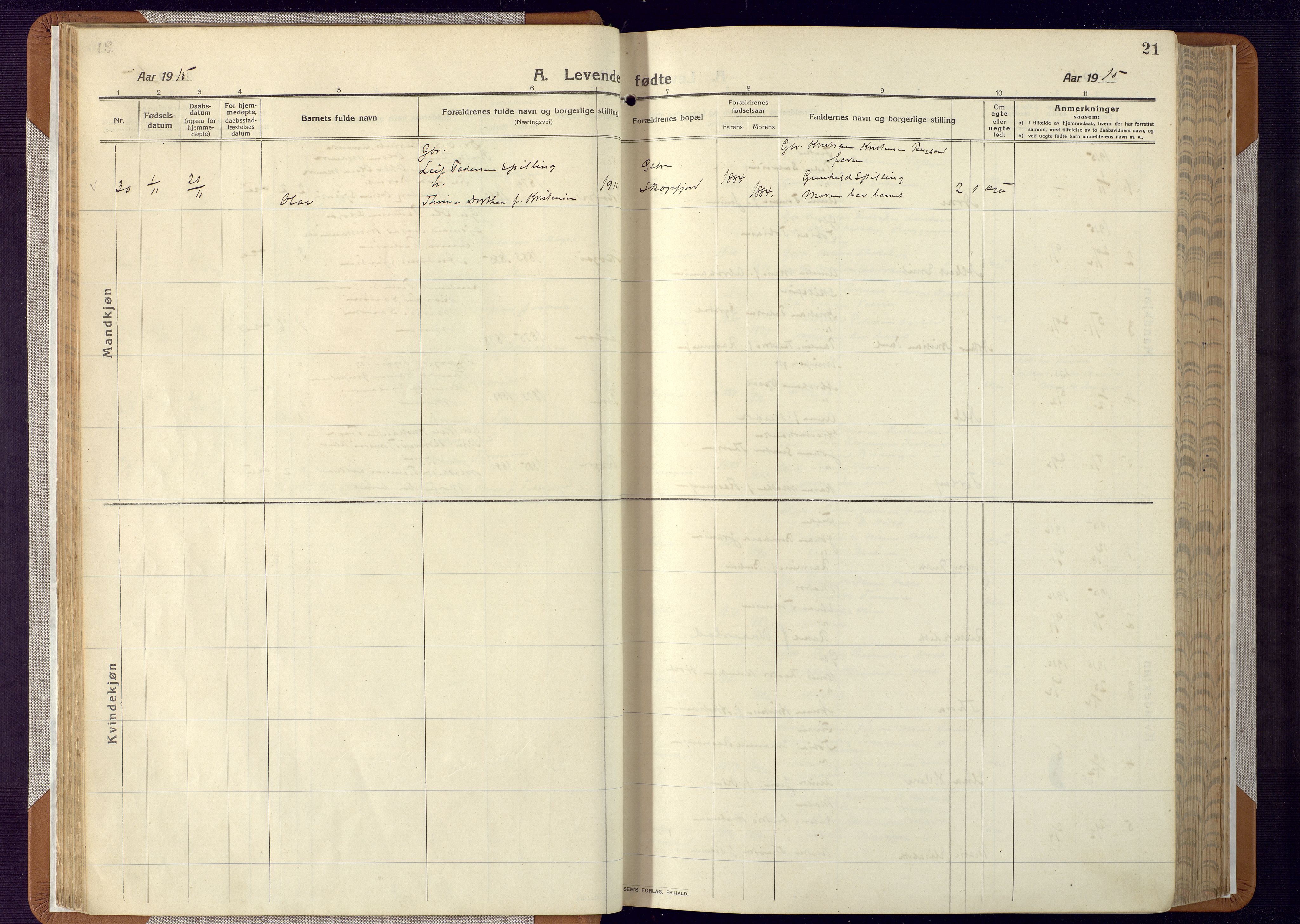 Mandal sokneprestkontor, SAK/1111-0030/F/Fa/Faa/L0022: Ministerialbok nr. A 22, 1913-1925, s. 21