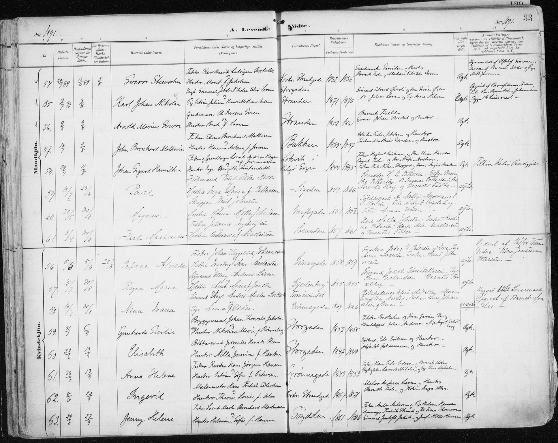 Tromsø sokneprestkontor/stiftsprosti/domprosti, AV/SATØ-S-1343/G/Ga/L0015kirke: Ministerialbok nr. 15, 1889-1899, s. 33
