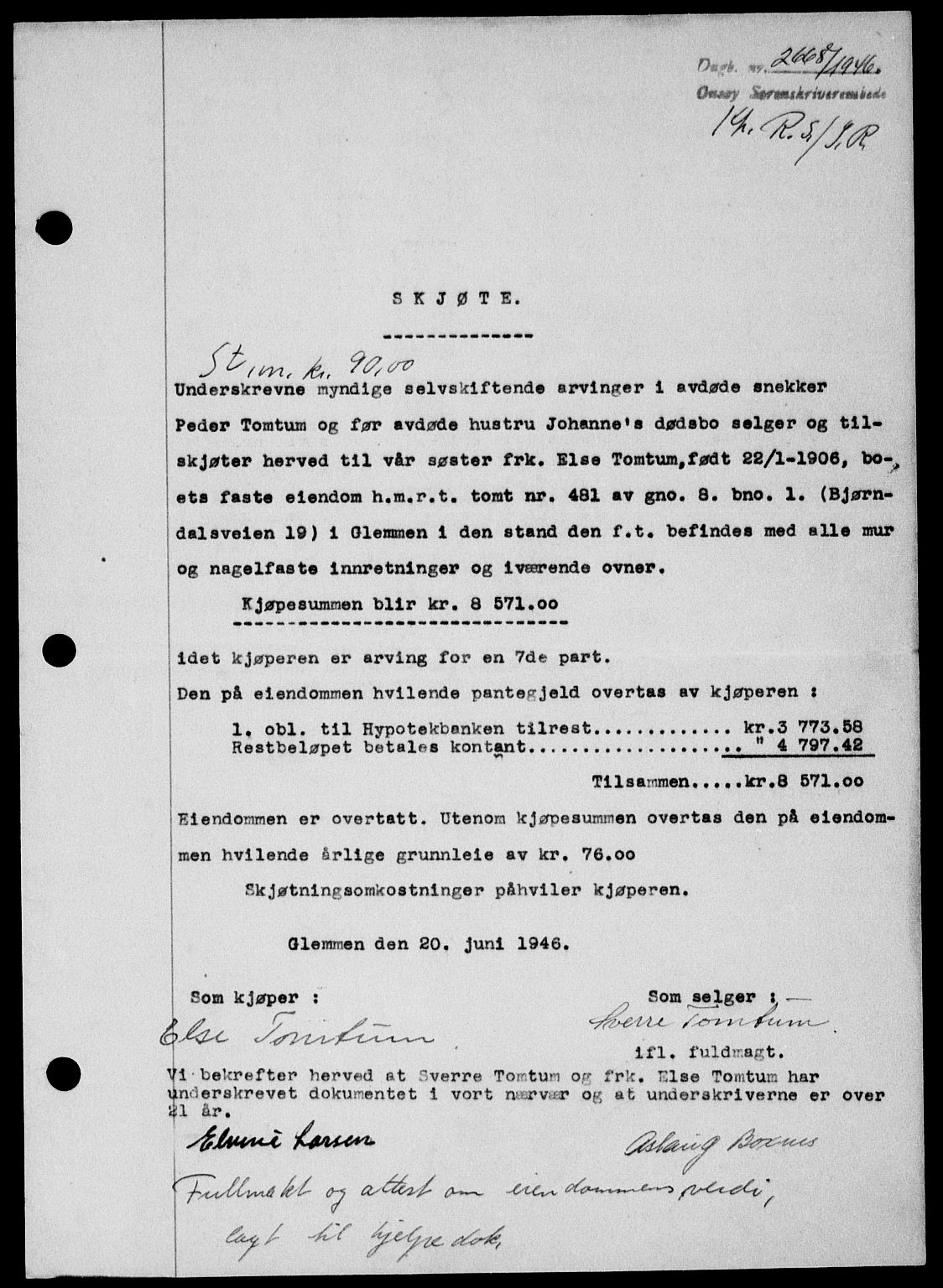 Onsøy sorenskriveri, SAO/A-10474/G/Ga/Gab/L0017: Pantebok nr. II A-17, 1946-1946, Dagboknr: 2668/1946