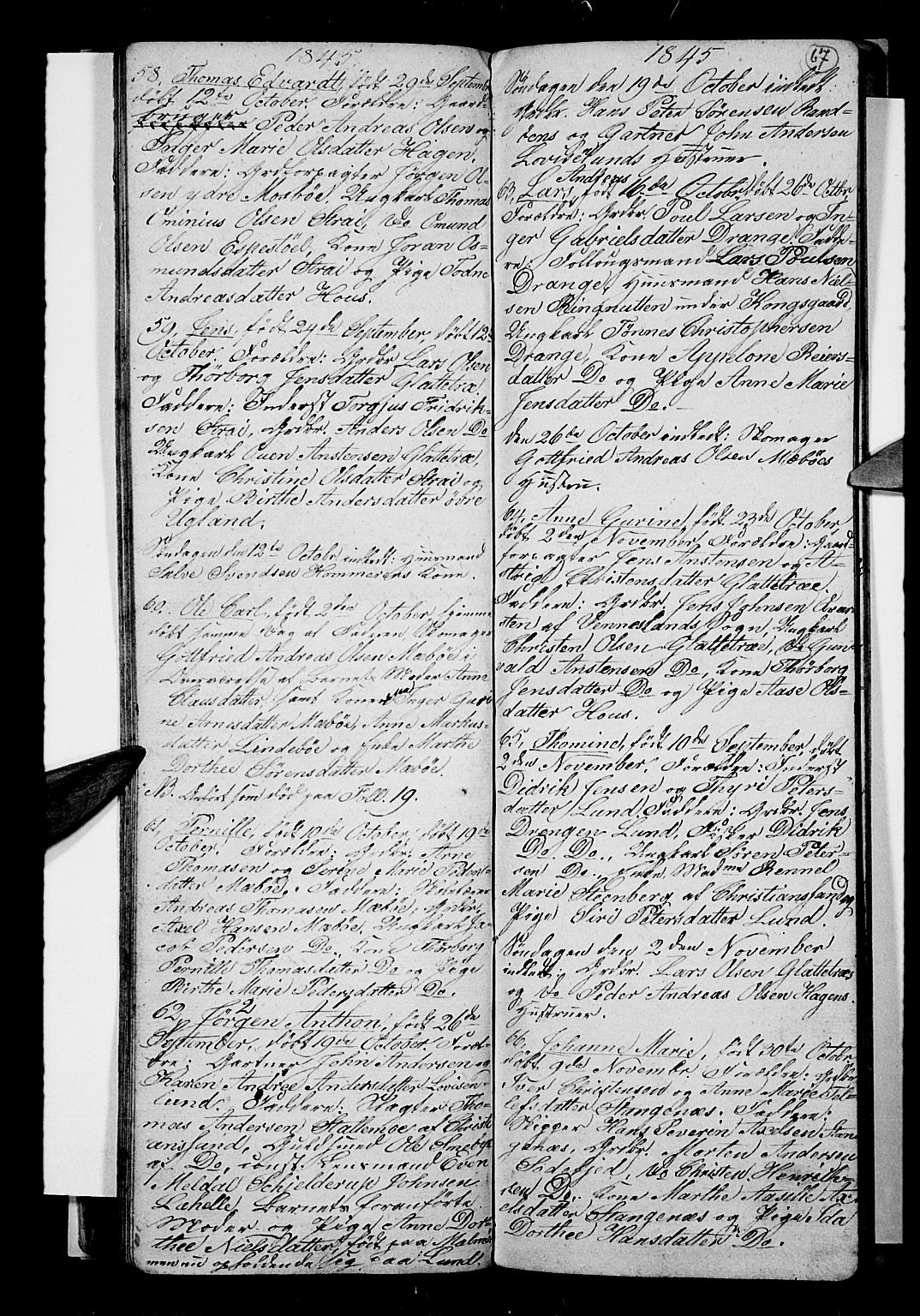Oddernes sokneprestkontor, AV/SAK-1111-0033/F/Fb/Fba/L0004: Klokkerbok nr. B 4, 1837-1846, s. 67