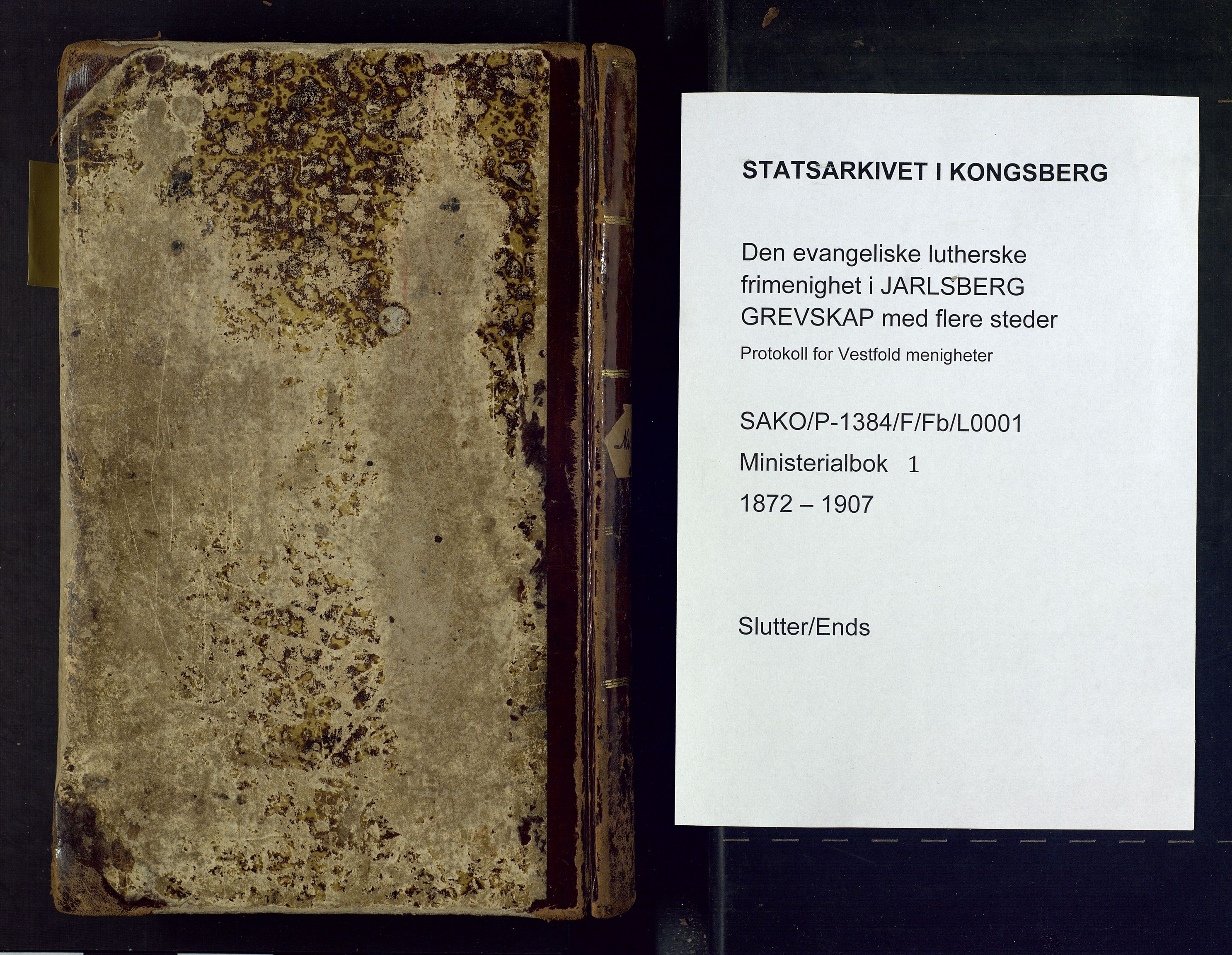 Den evangelisk lutherske frimenighet i Jarlsbergs grevskap med flere steder, AV/SAKO-P-1384/F/Fa/L0001: Dissenterprotokoll nr. Fa/L0001, 1872-1925