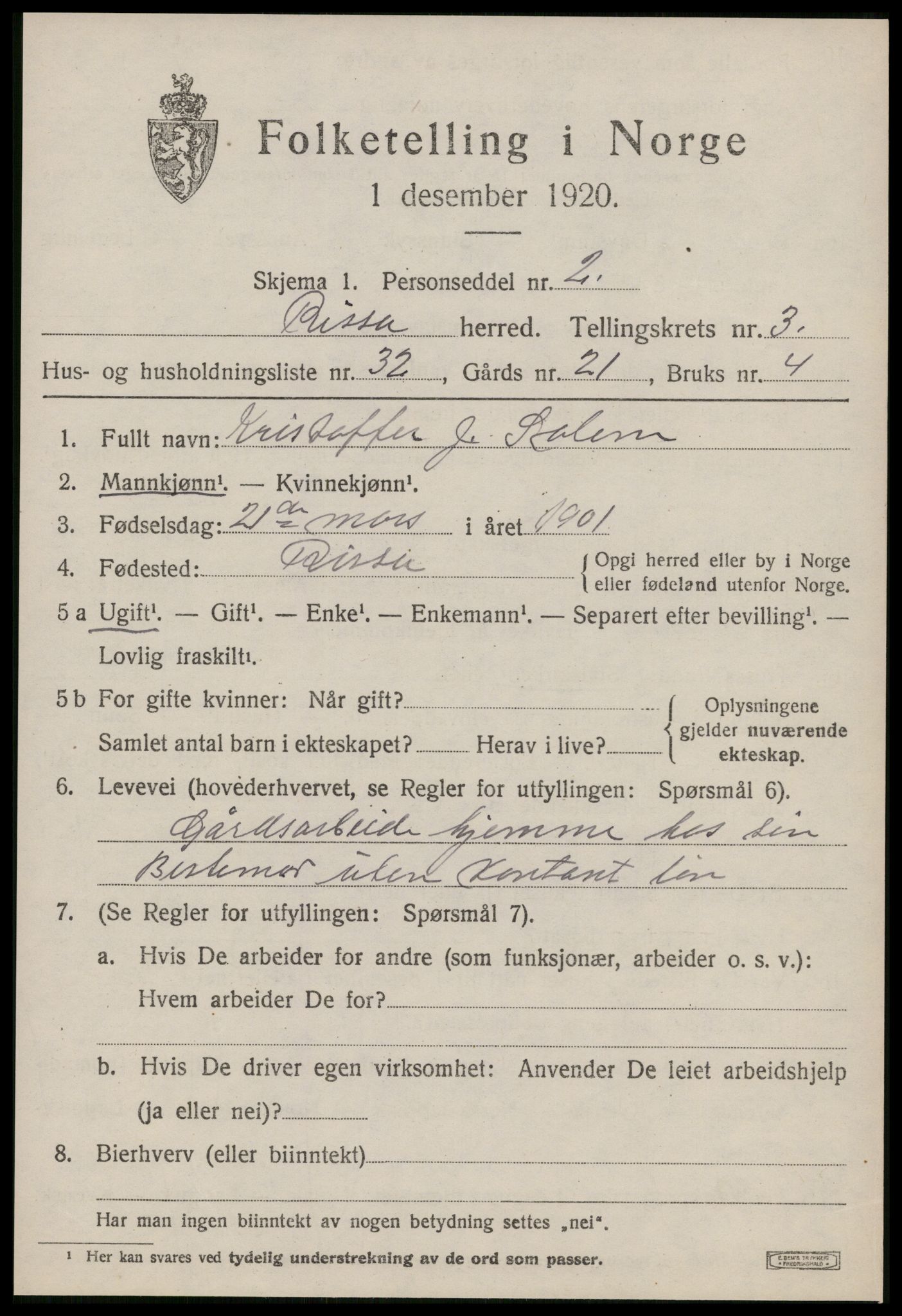 SAT, Folketelling 1920 for 1624 Rissa herred, 1920, s. 2917