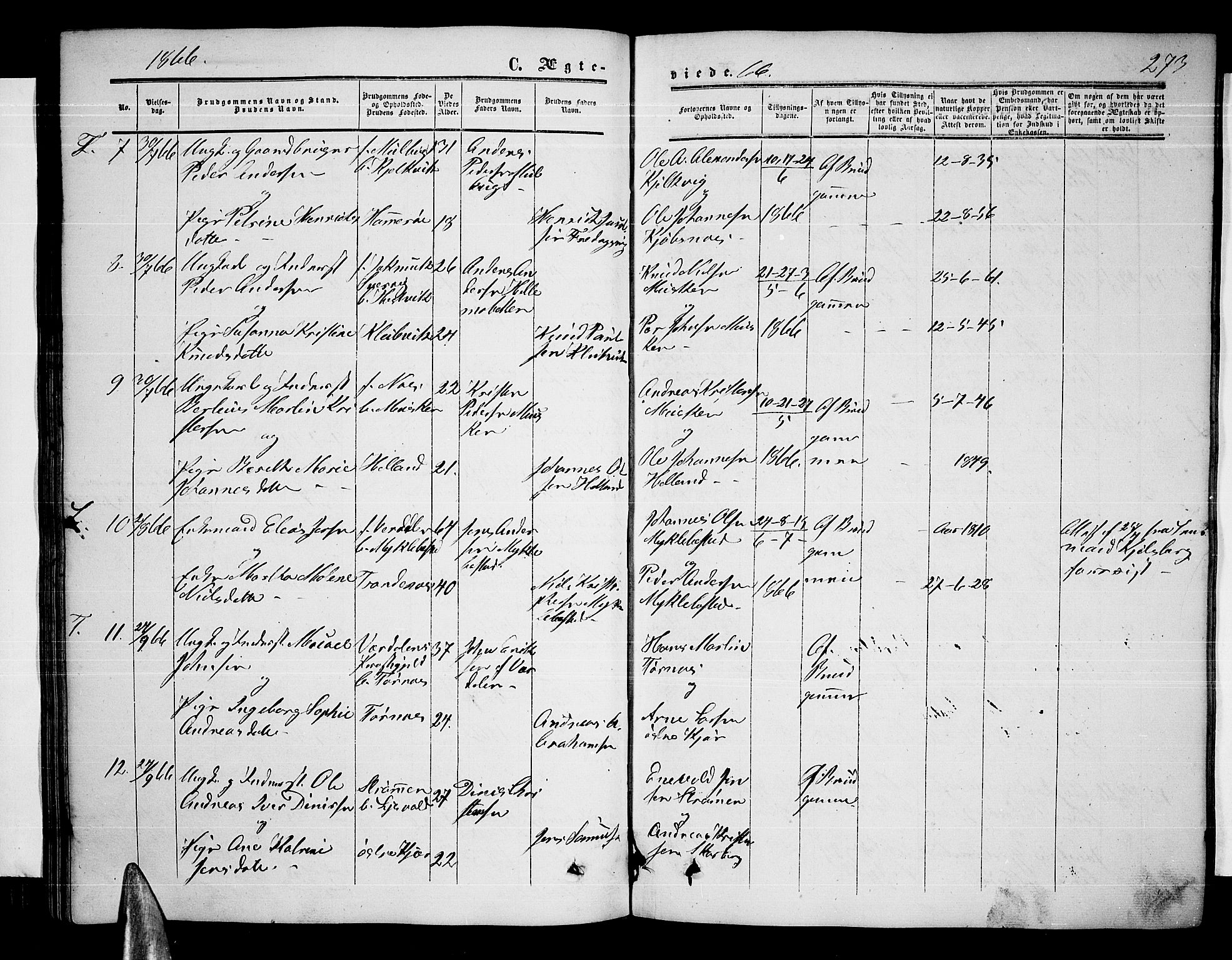 Ministerialprotokoller, klokkerbøker og fødselsregistre - Nordland, AV/SAT-A-1459/872/L1046: Klokkerbok nr. 872C02, 1852-1879, s. 273