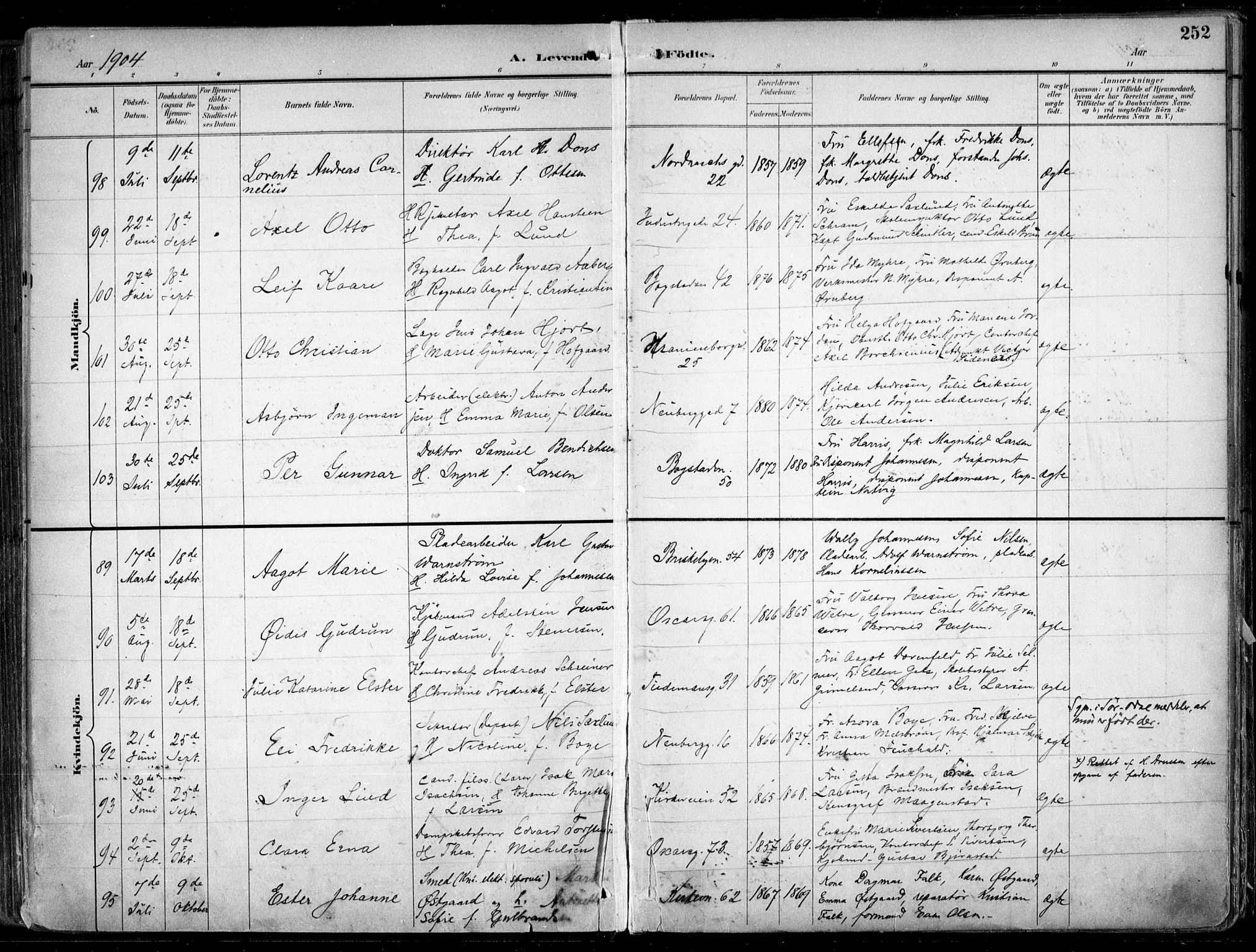 Uranienborg prestekontor Kirkebøker, AV/SAO-A-10877/F/Fa/L0005: Ministerialbok nr. 5, 1895-1907, s. 252