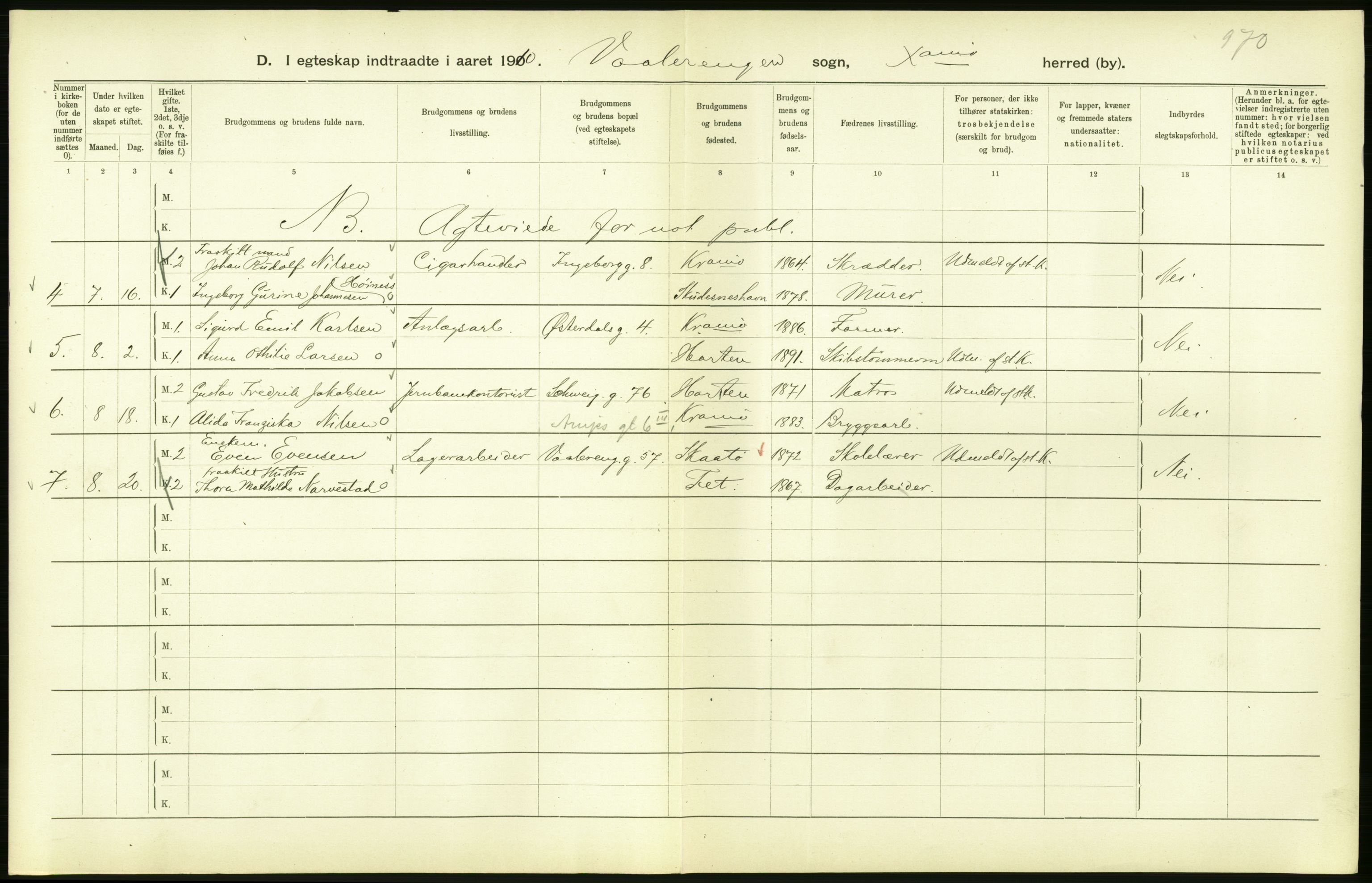 Statistisk sentralbyrå, Sosiodemografiske emner, Befolkning, AV/RA-S-2228/D/Df/Dfa/Dfah/L0009: Kristiania: Gifte og dødfødte., 1910, s. 32