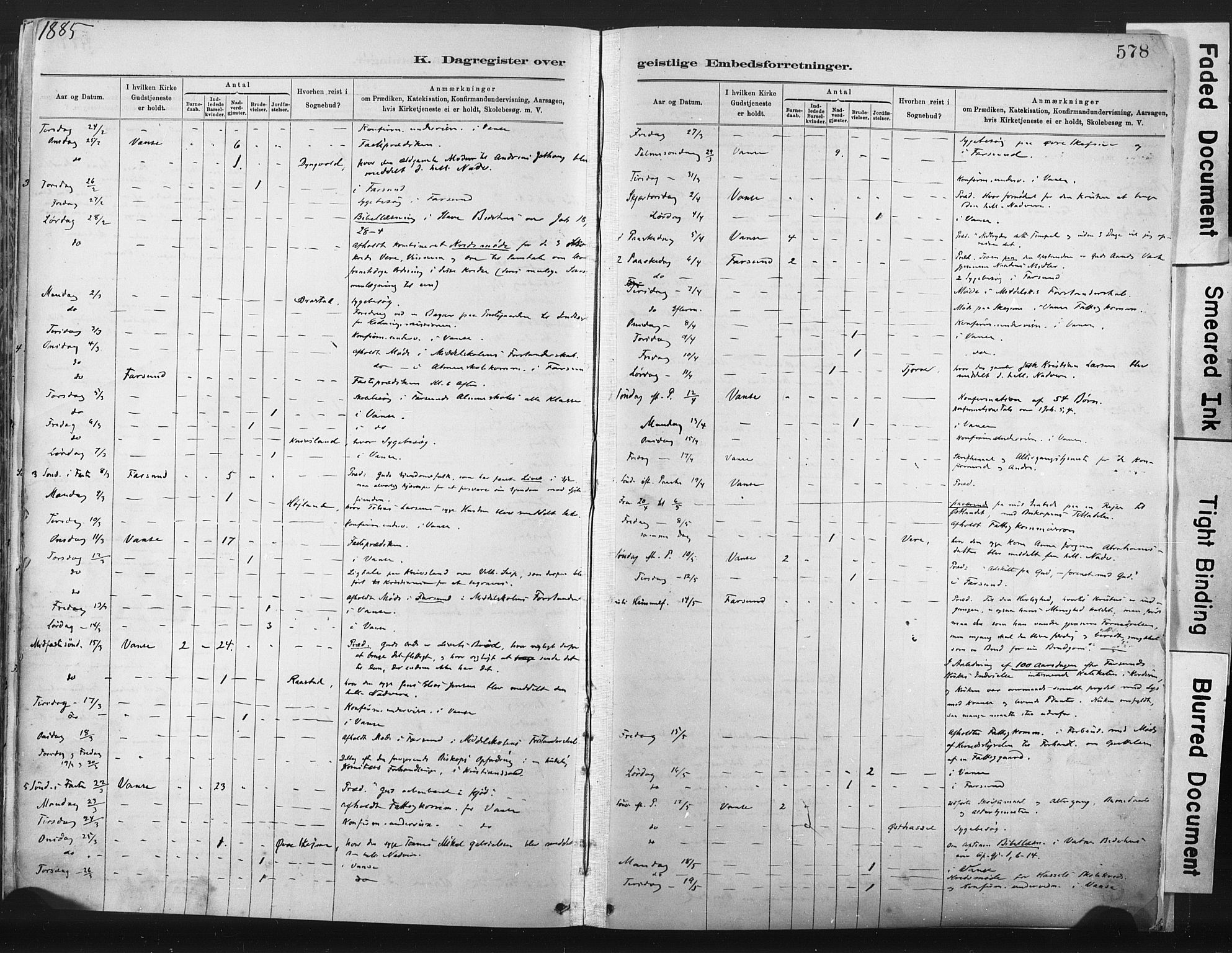 Lista sokneprestkontor, SAK/1111-0027/F/Fa/L0012: Ministerialbok nr. A 12, 1879-1903, s. 578