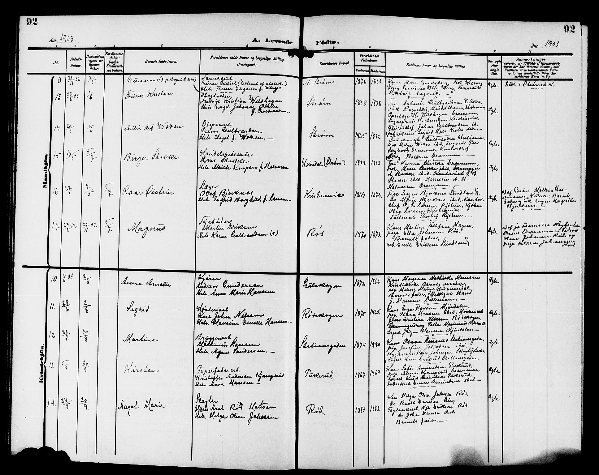 Strømsgodset kirkebøker, AV/SAKO-A-324/G/Ga/L0002: Klokkerbok nr. 2, 1885-1910, s. 92