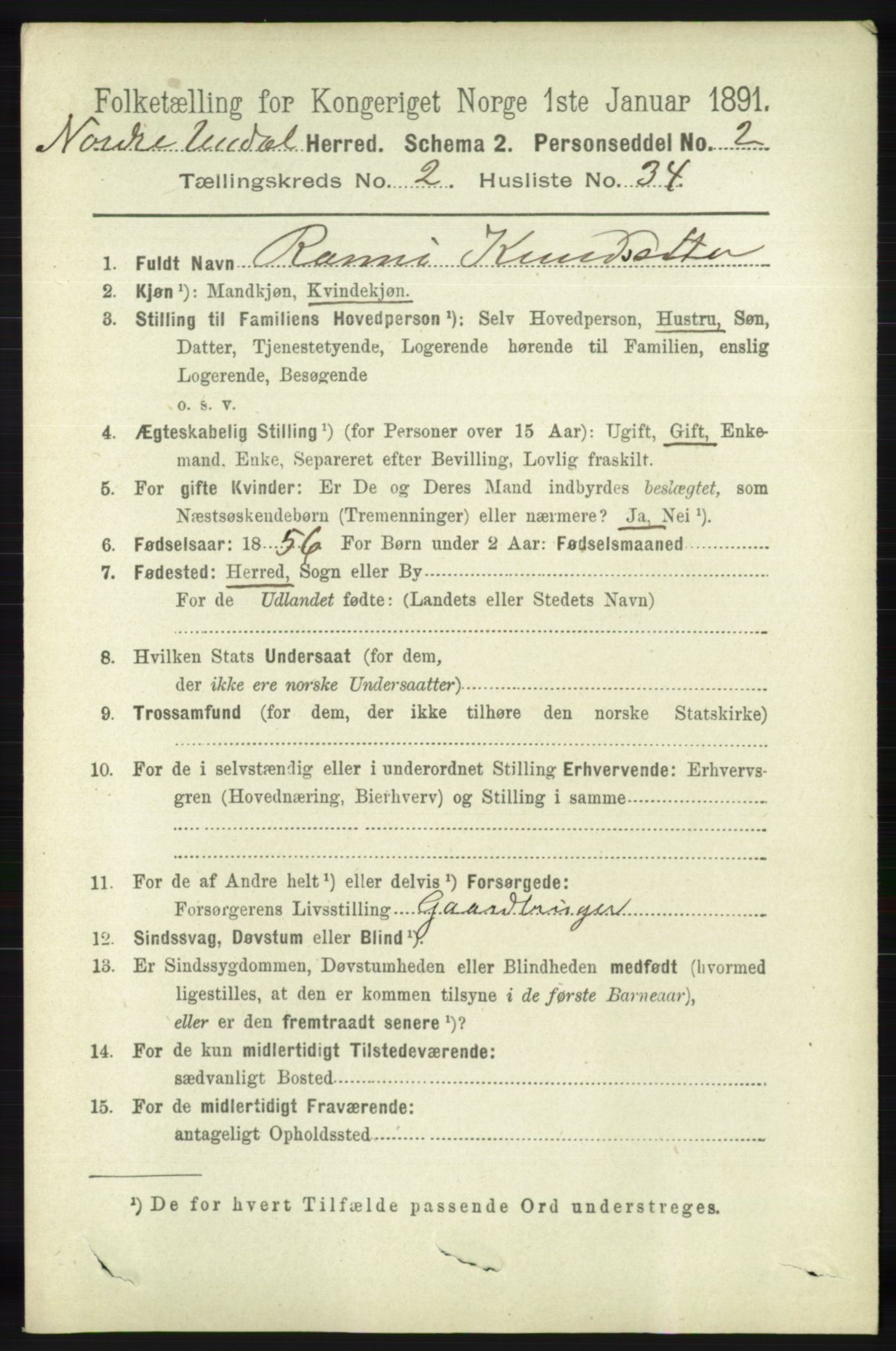 RA, Folketelling 1891 for 1028 Nord-Audnedal herred, 1891, s. 521