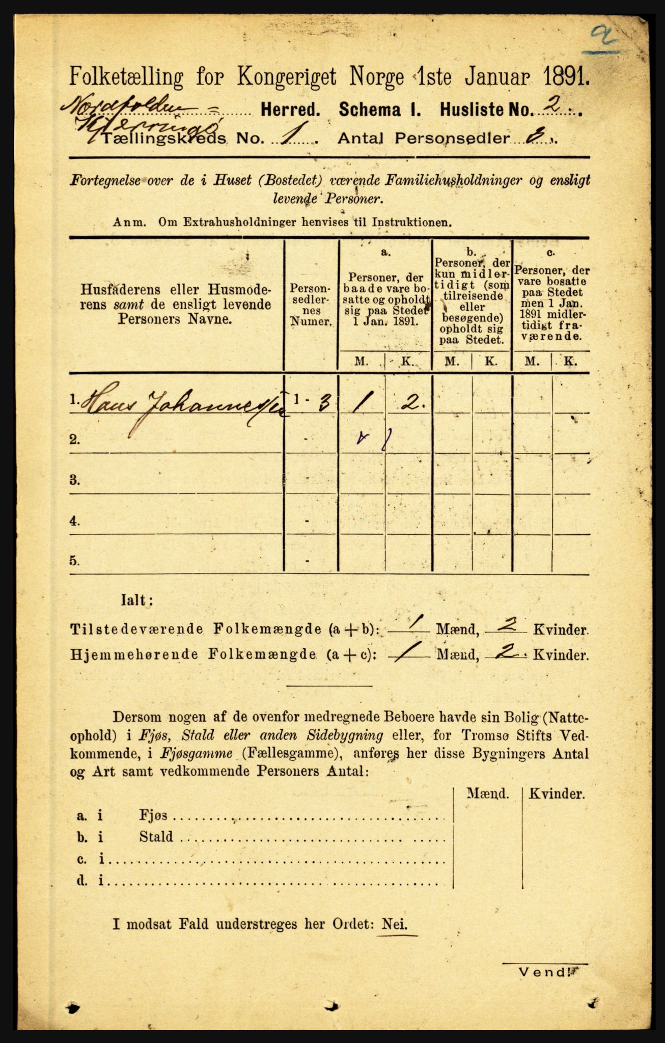 RA, Folketelling 1891 for 1846 Nordfold-Kjerringøy herred, 1891, s. 29