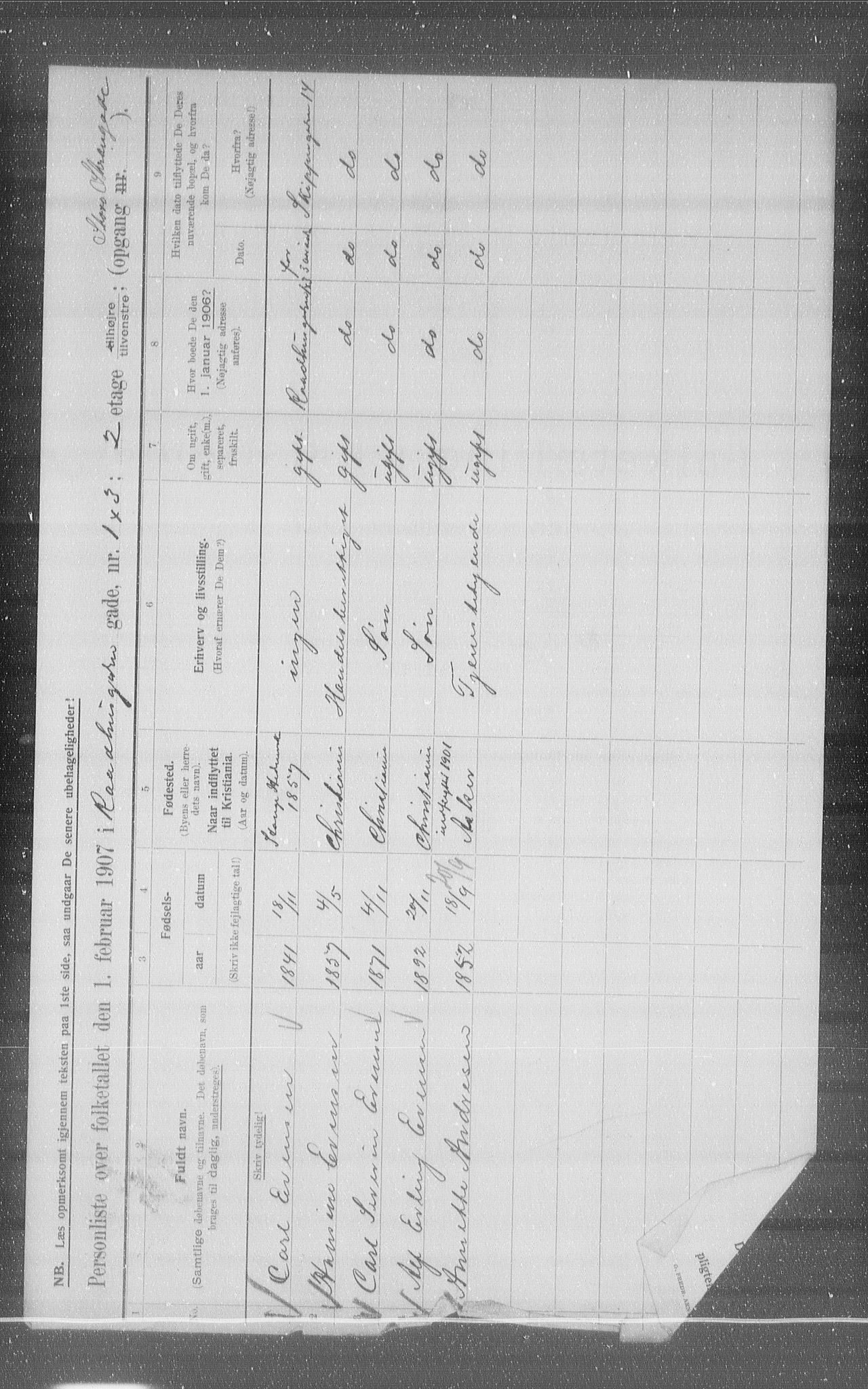 OBA, Kommunal folketelling 1.2.1907 for Kristiania kjøpstad, 1907, s. 43987