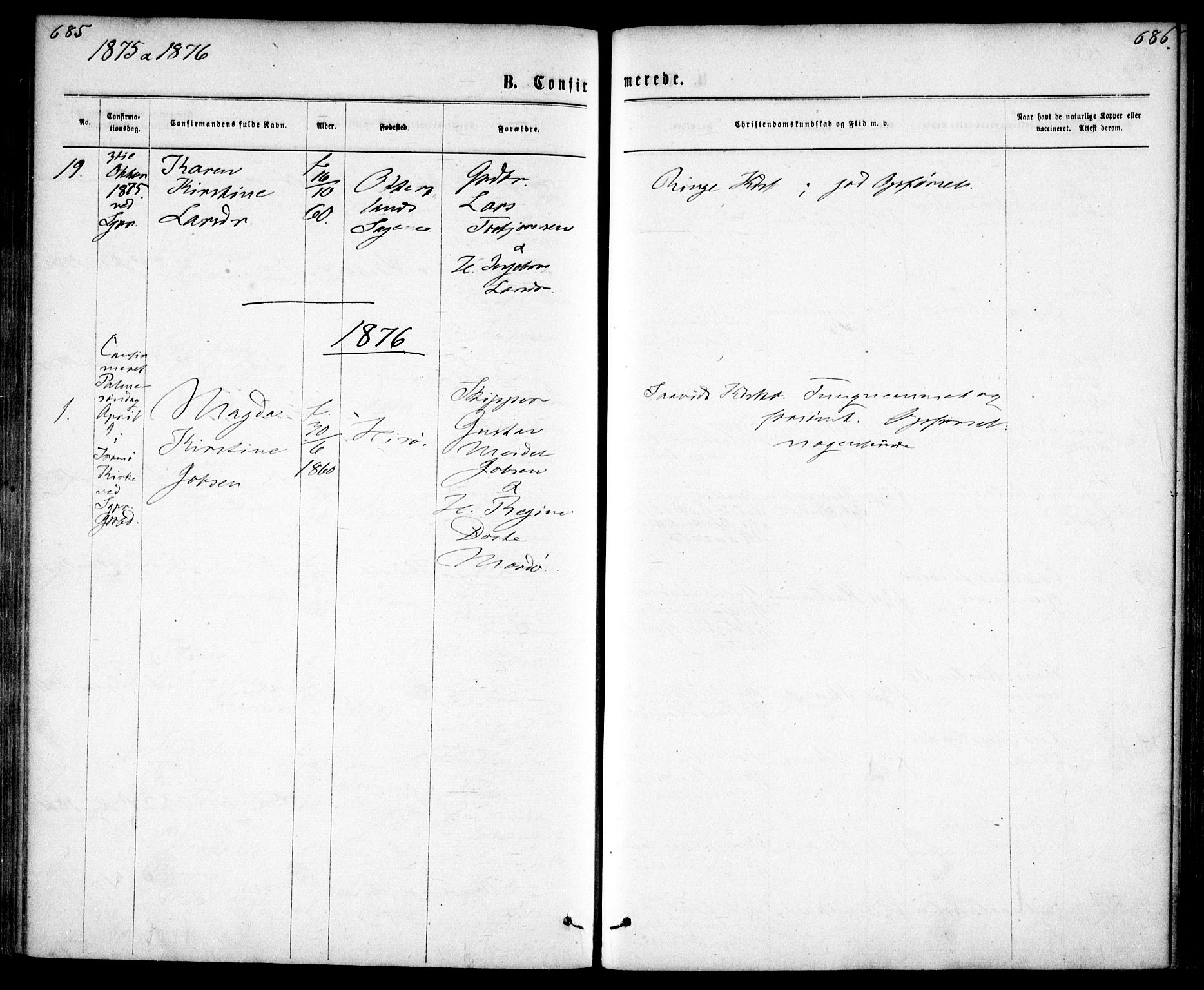 Tromøy sokneprestkontor, SAK/1111-0041/F/Fa/L0008: Ministerialbok nr. A 8, 1870-1877, s. 685-686