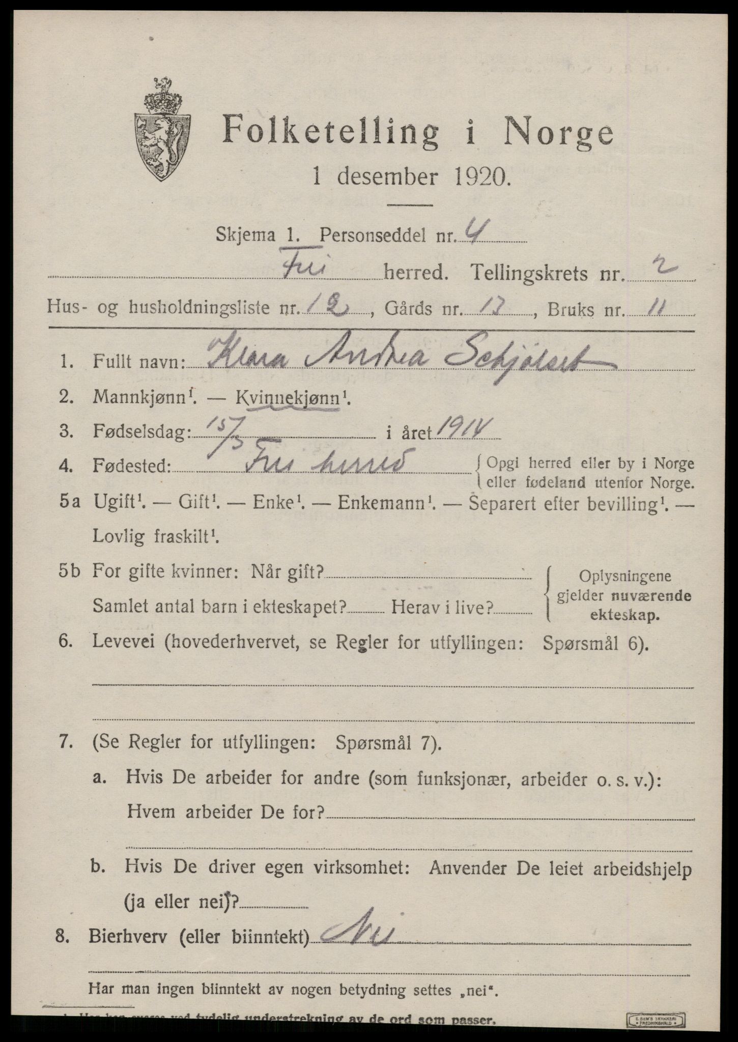 SAT, Folketelling 1920 for 1556 Frei herred, 1920, s. 1191