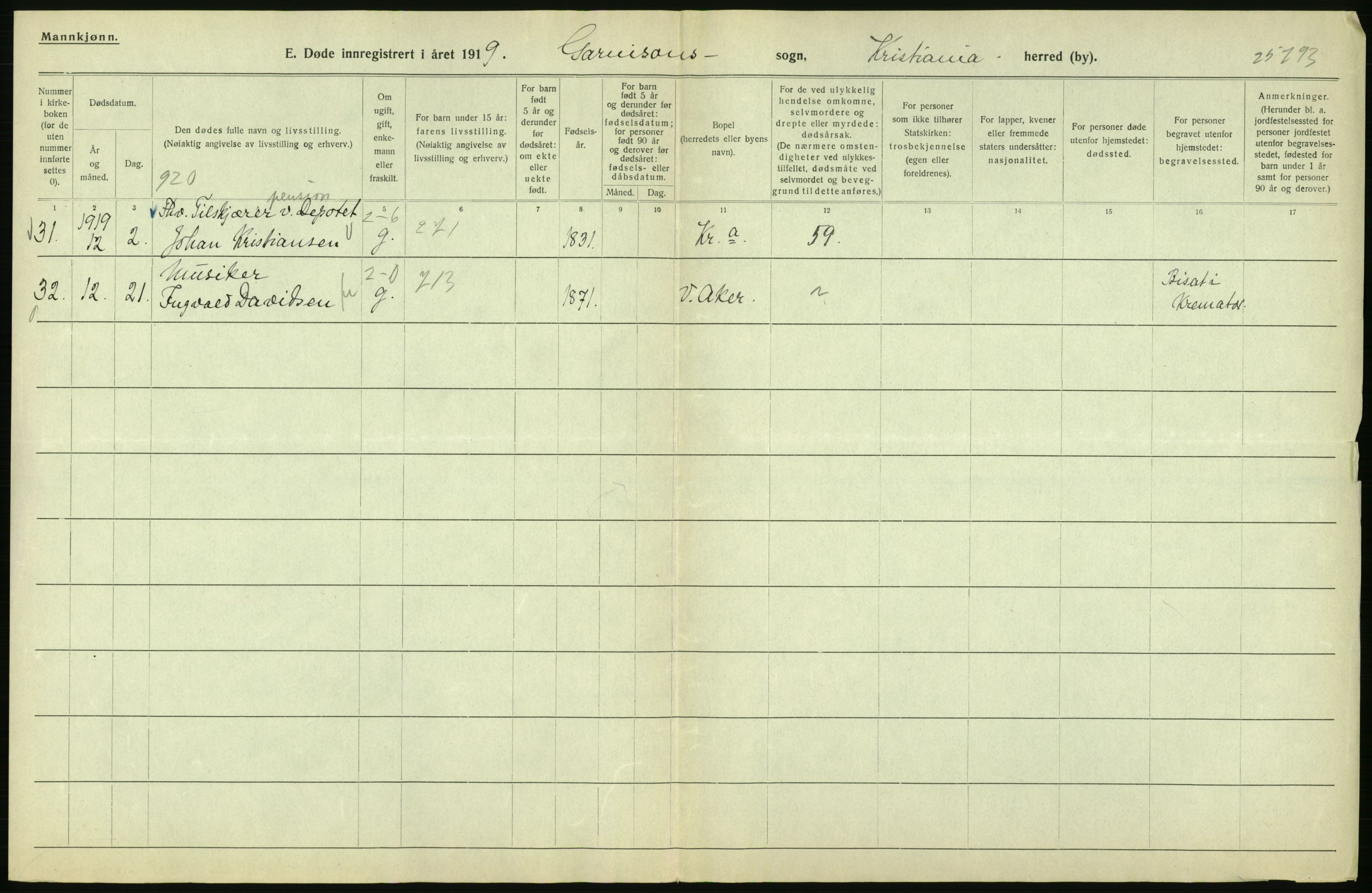 Statistisk sentralbyrå, Sosiodemografiske emner, Befolkning, RA/S-2228/D/Df/Dfb/Dfbi/L0010: Kristiania: Døde, 1919, s. 750