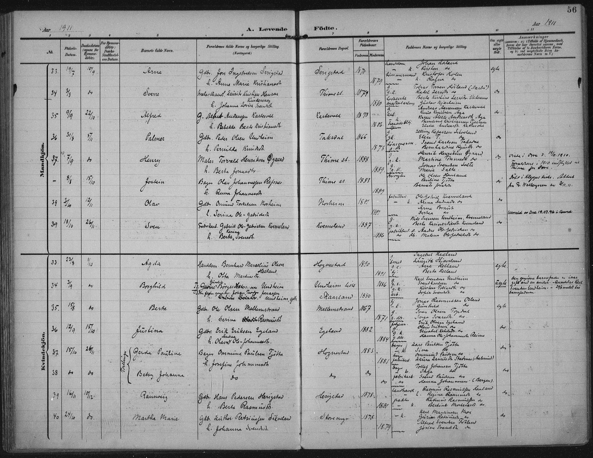 Lye sokneprestkontor, AV/SAST-A-101794/002/A/L0001: Ministerialbok nr. A 12, 1904-1920, s. 56
