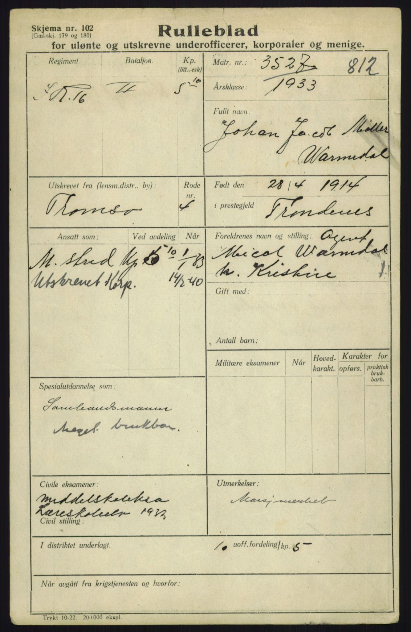 Forsvaret, Troms infanteriregiment nr. 16, AV/RA-RAFA-3146/P/Pa/L0017: Rulleblad for regimentets menige mannskaper, årsklasse 1933, 1933, s. 1347