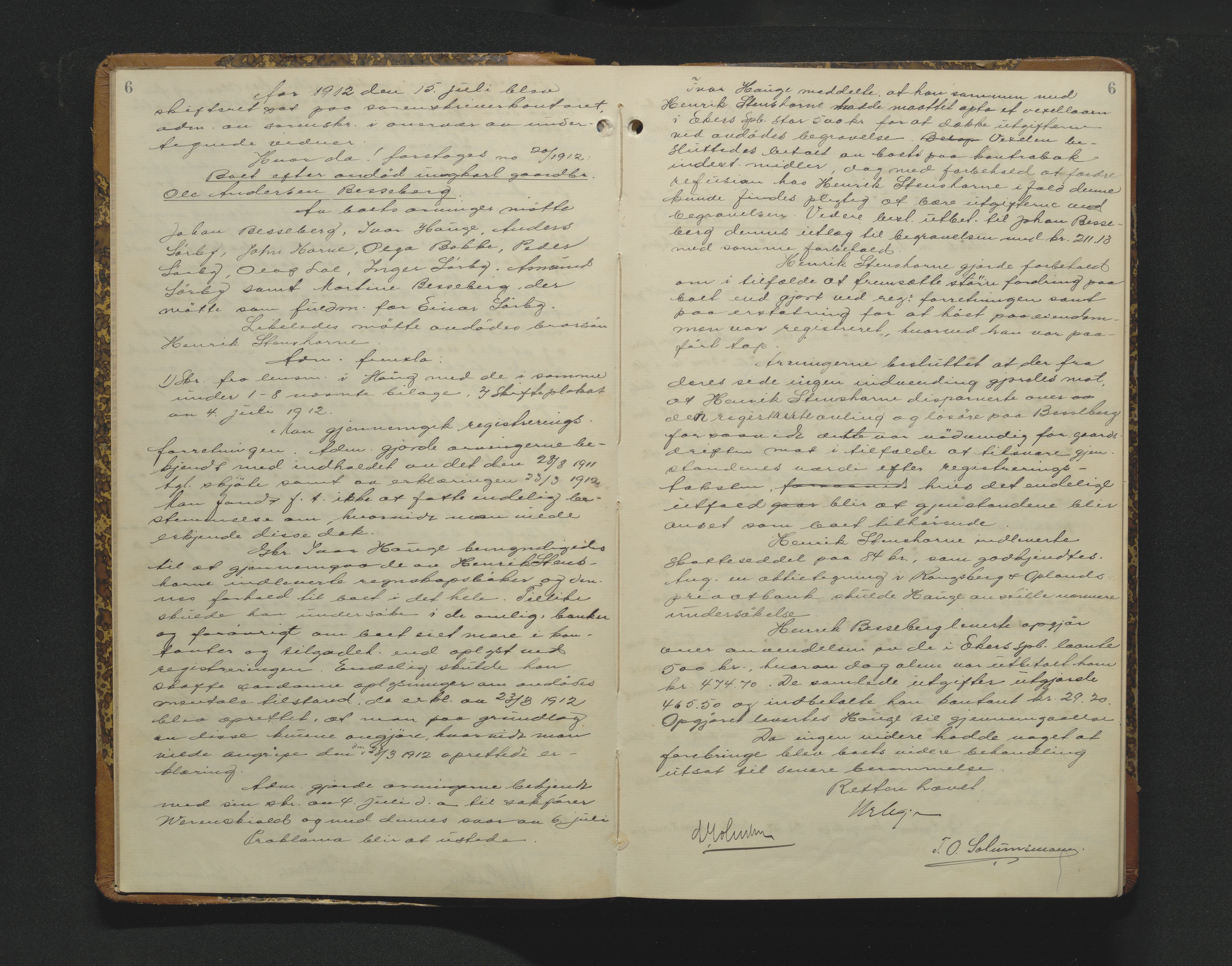 Eiker, Modum og Sigdal sorenskriveri, AV/SAKO-A-123/H/Hb/Hbb/Hbbb/L0010: Registrerings- og forhandlingsprotokoll, 1912-1916, s. 6