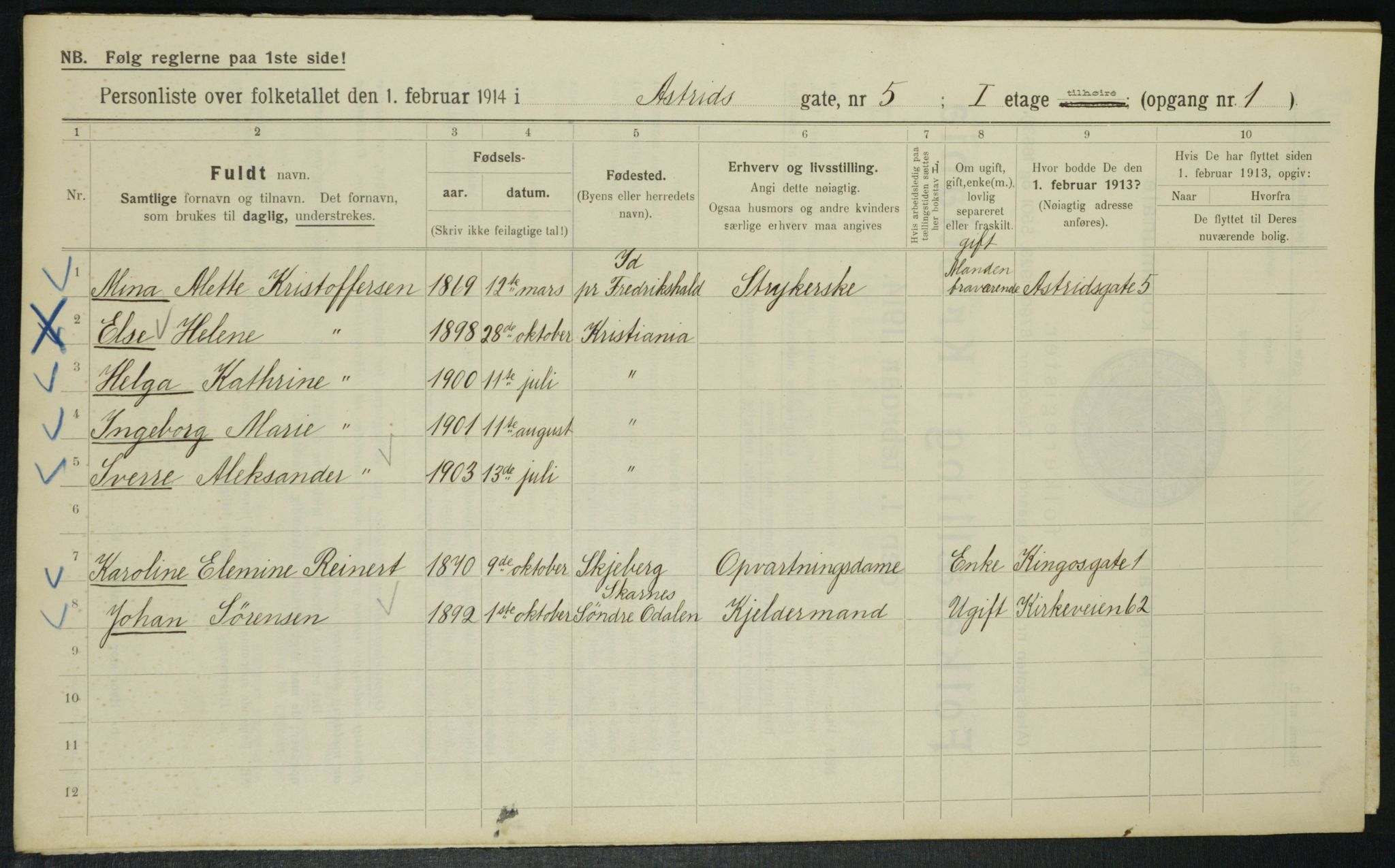 OBA, Kommunal folketelling 1.2.1914 for Kristiania, 1914, s. 17346