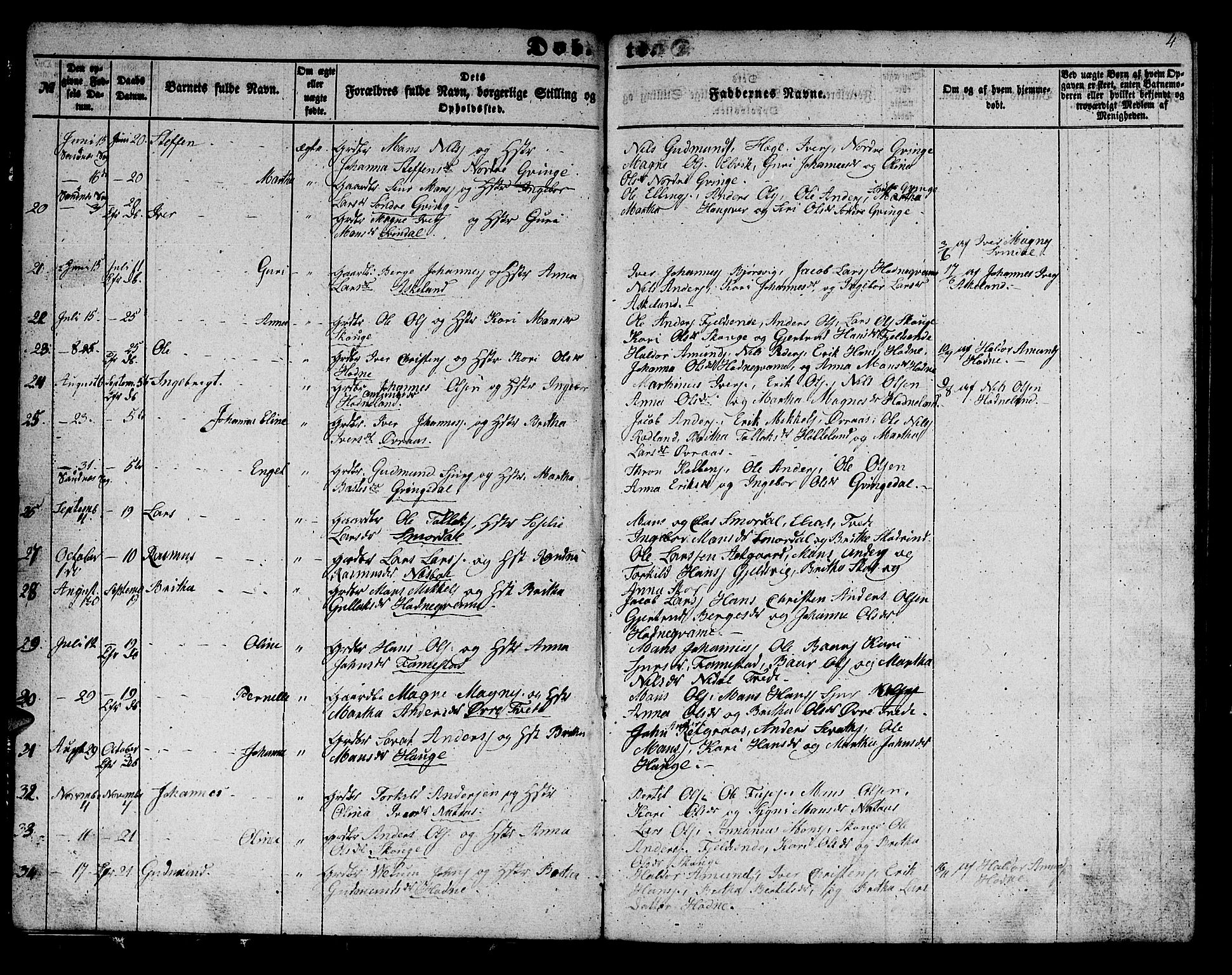 Lindås Sokneprestembete, AV/SAB-A-76701/H/Hab/Habe/L0001: Klokkerbok nr. E 1, 1852-1867, s. 4