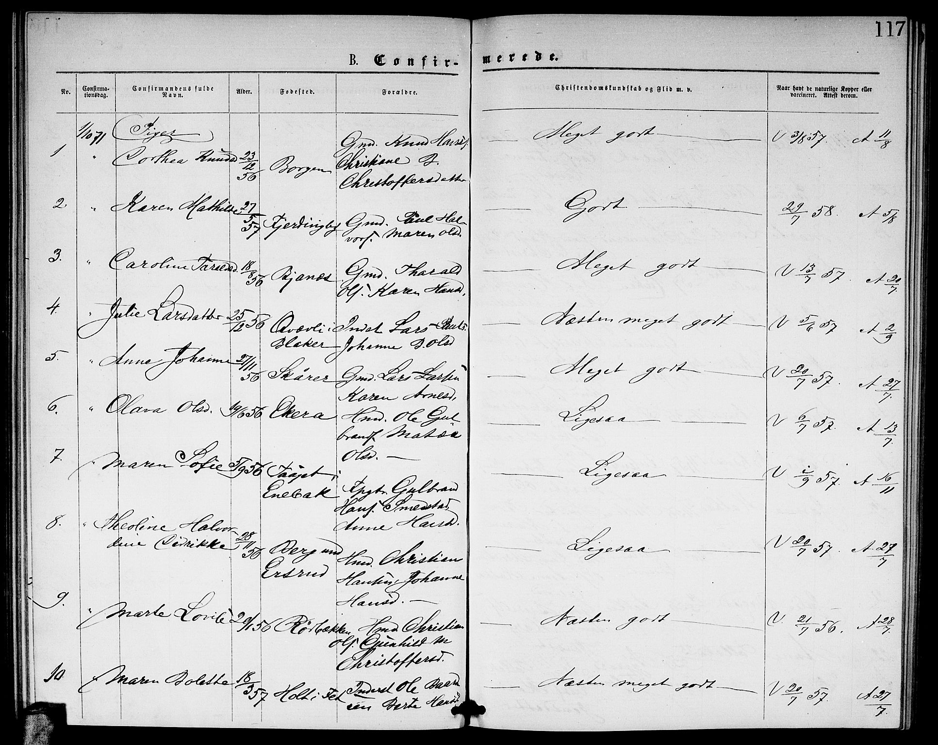 Fet prestekontor Kirkebøker, AV/SAO-A-10370a/G/Ga/L0004: Klokkerbok nr. I 4, 1868-1874, s. 117