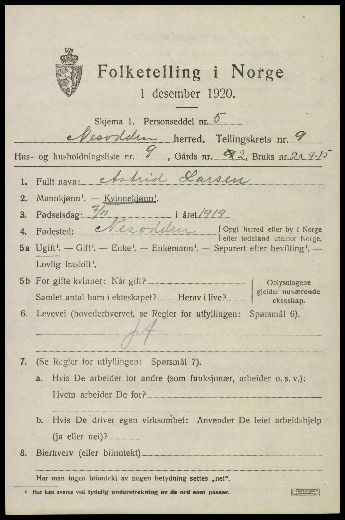 SAO, Folketelling 1920 for 0216 Nesodden herred, 1920, s. 6851