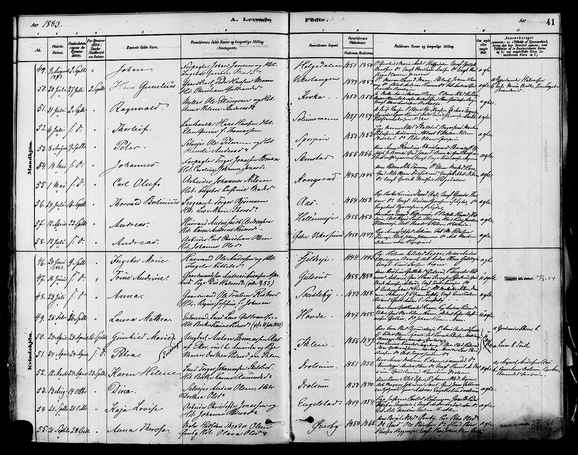 Modum kirkebøker, AV/SAKO-A-234/F/Fa/L0011: Ministerialbok nr. 11, 1877-1889, s. 41
